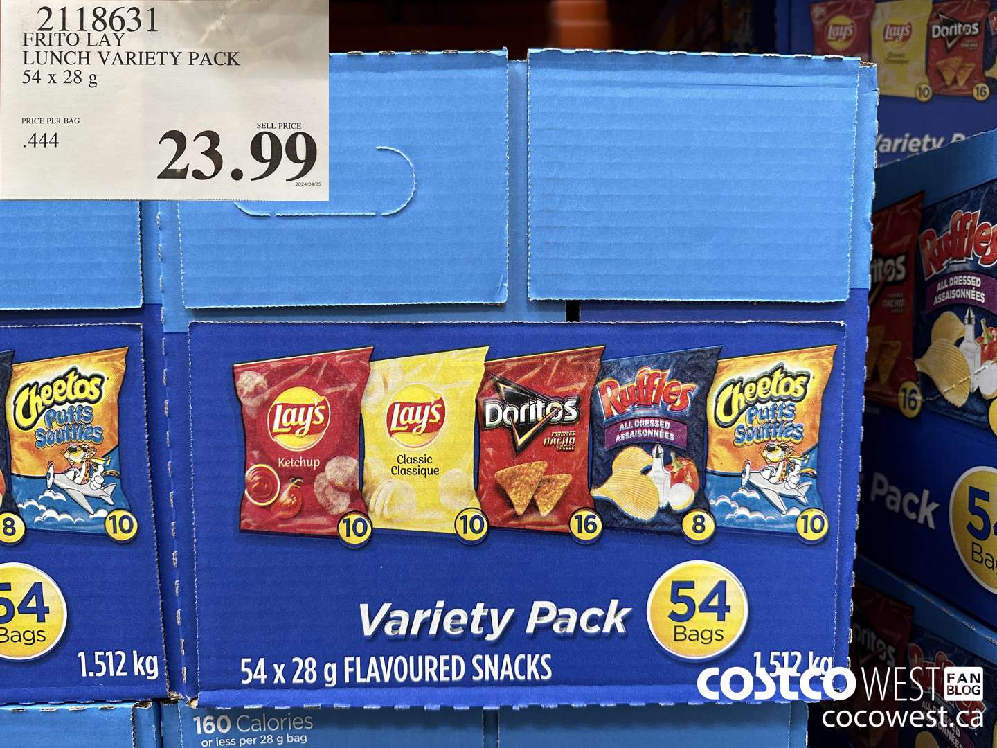 2118631 FRITO LAY LUNCH VARIETY PACK 54 X 28 G $23.99