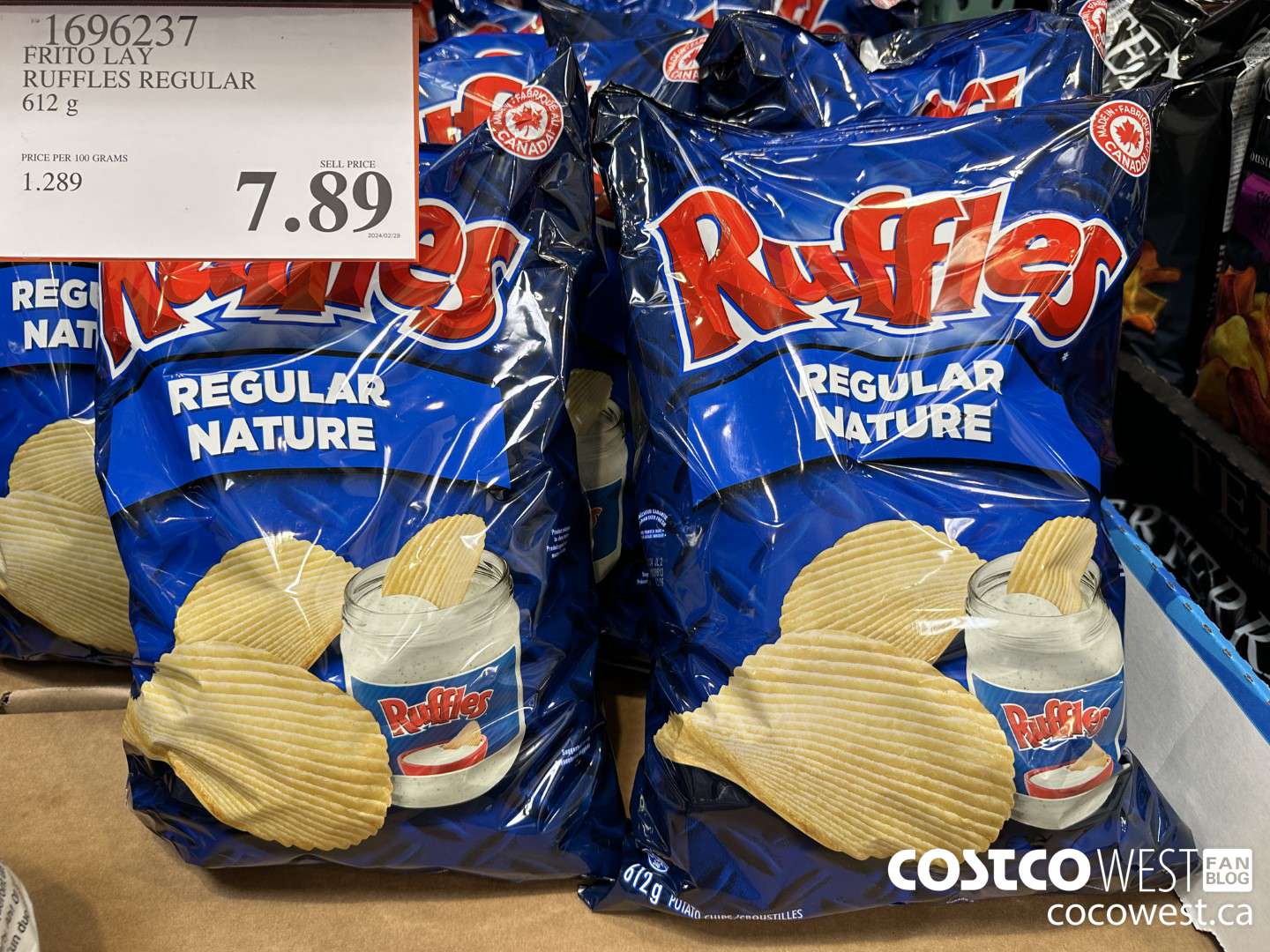 1696237 FRITO LAY RUFFLES REGULAR 612 G $7.89
