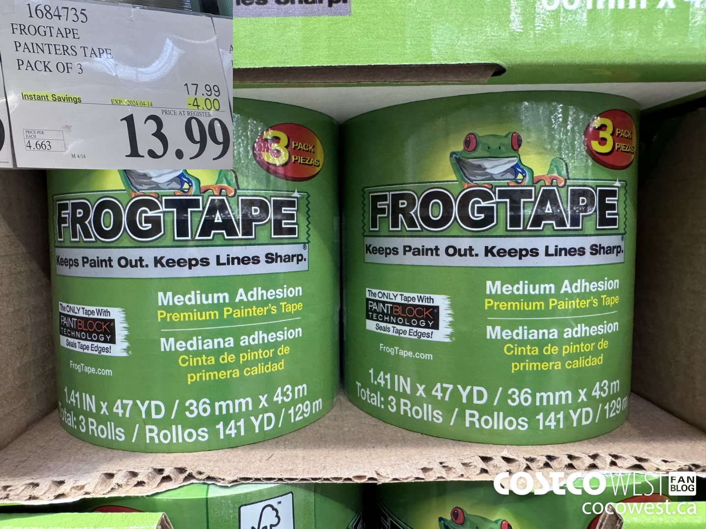 1684735 FROGTAPE PAINTERS TAPE PACK OF 3 ($4.00 INSTANT SAVINGS EXPIRES ON 2024-04-14) $13.99