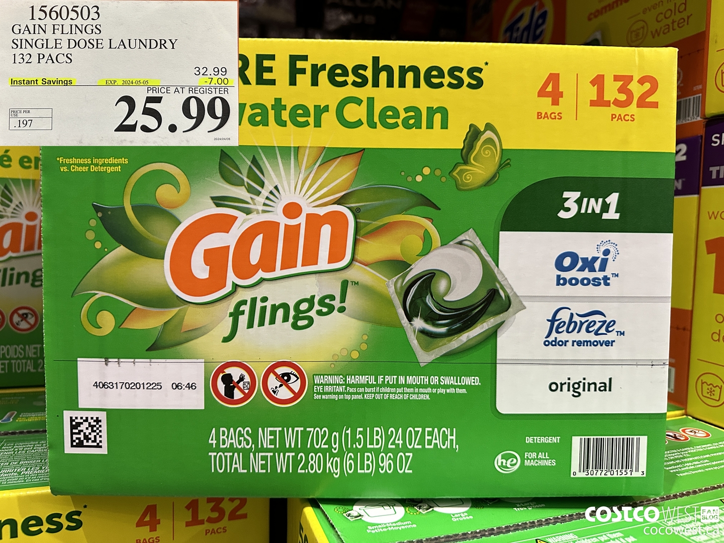 1560503 GAIN FLINGS SINGLE DOSE LAUNDRY 132 pacs ($7.00 INSTANT SAVINGS EXPIRES ON 2024-05-05) $25.99