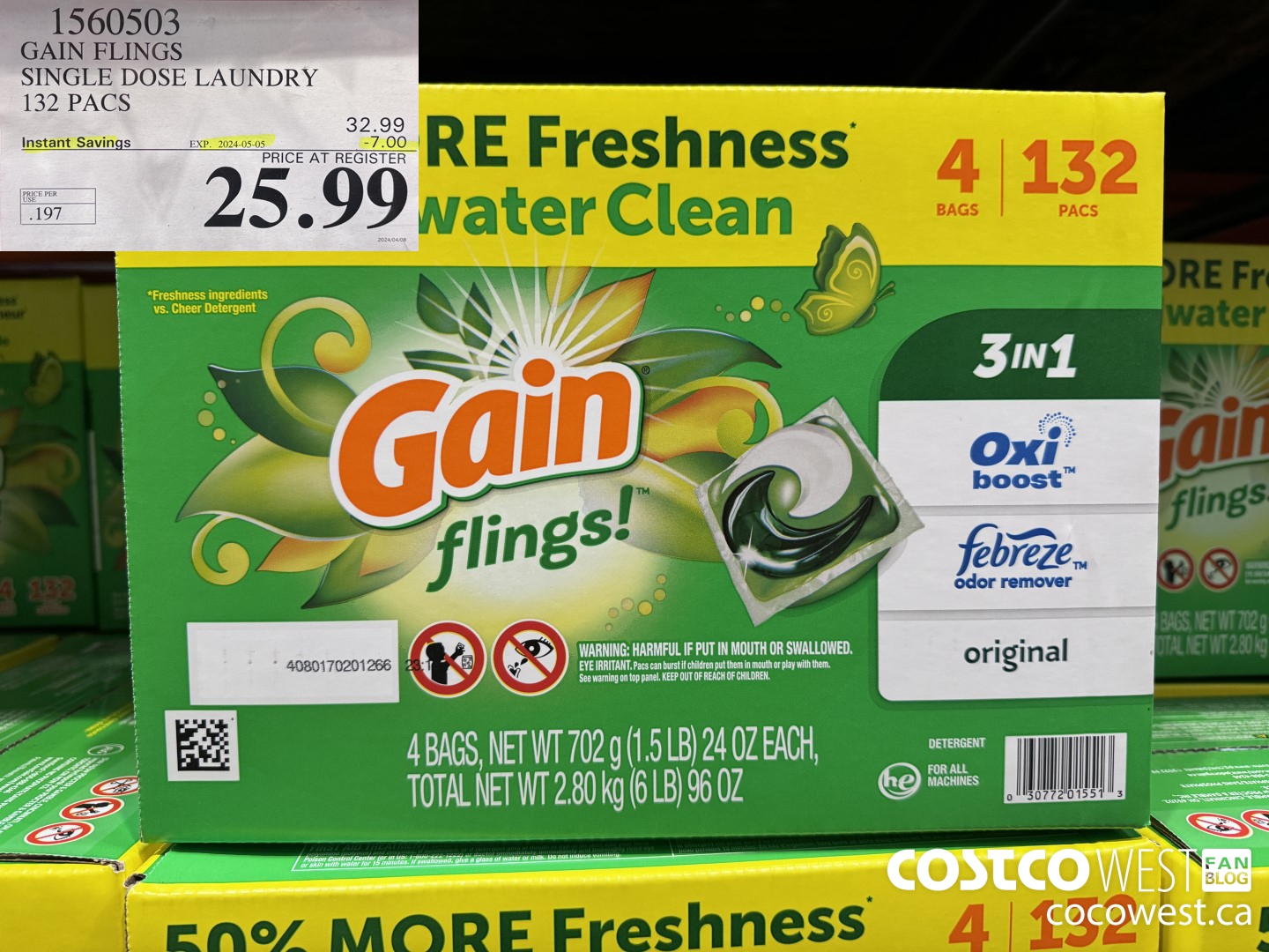 1560503 GAIN FLINGS SINGLE DOSE LAUNDRY 132 pacs ($7.00 INSTANT SAVINGS EXPIRES ON 2024-05-05) $25.99