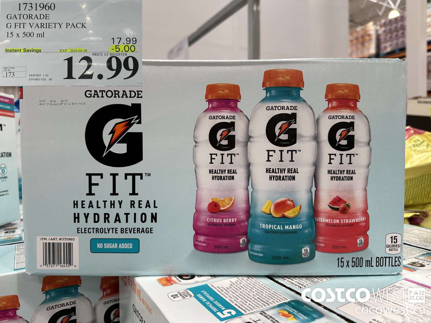 1731960 GATORADE G FIT VARIETY PACK 15 X 500 ML ($5.00 INSTANT SAVINGS EXPIRES ON 2024-04-28) $12.99