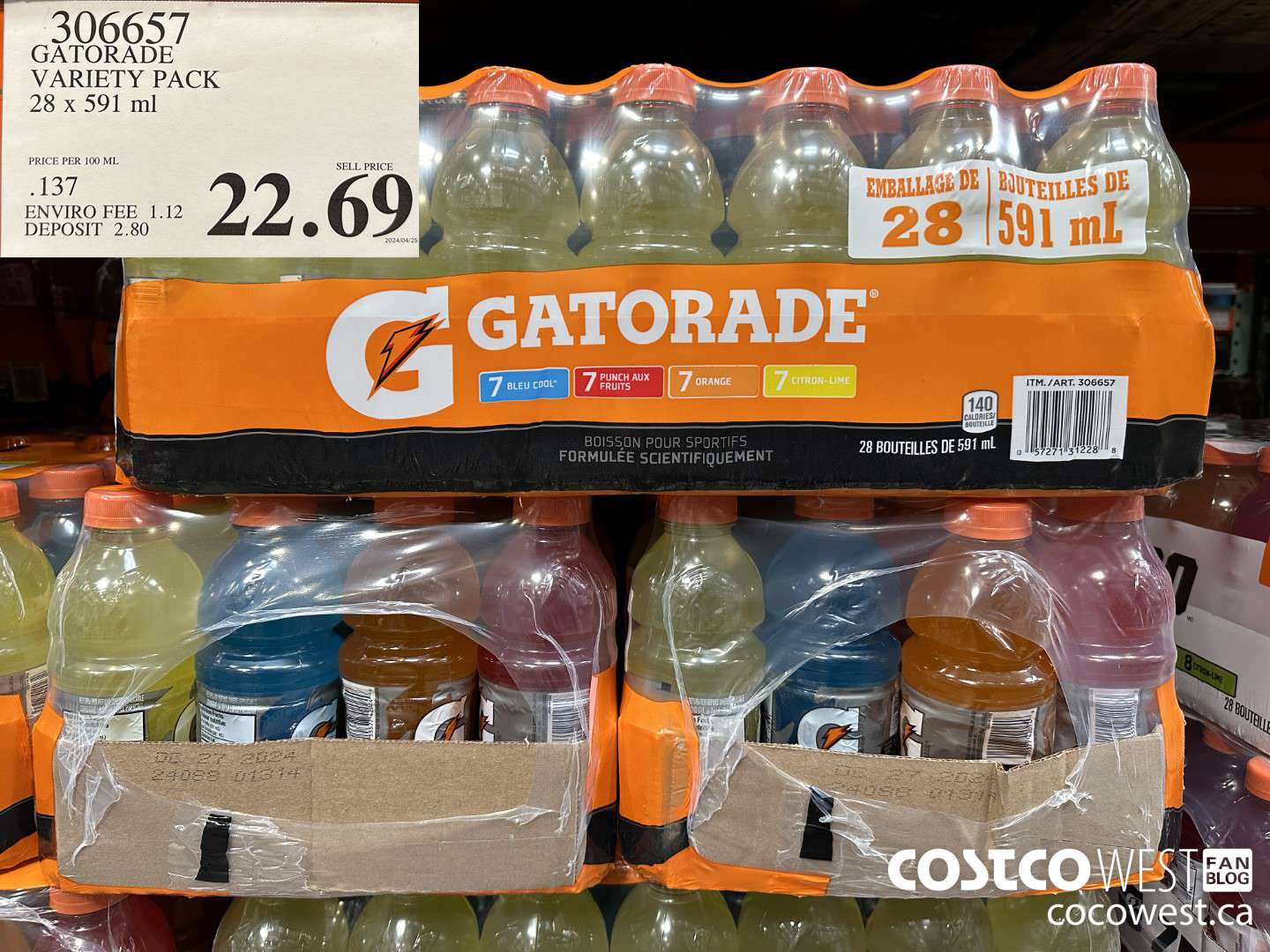 306657 GATORADE VARIETY PACK 28 x 591 ml $22.69