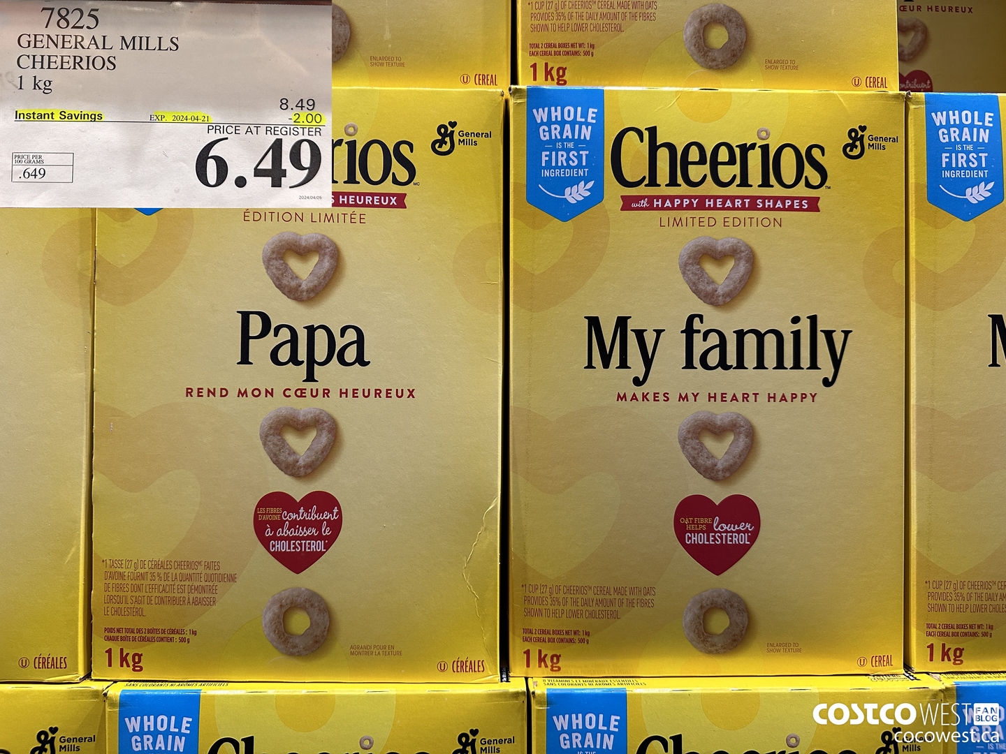 7825 GENERAL MILLS CHEERIOS 1 kg ($2.00 INSTANT SAVINGS EXPIRES ON 2024-04-21) $6.49