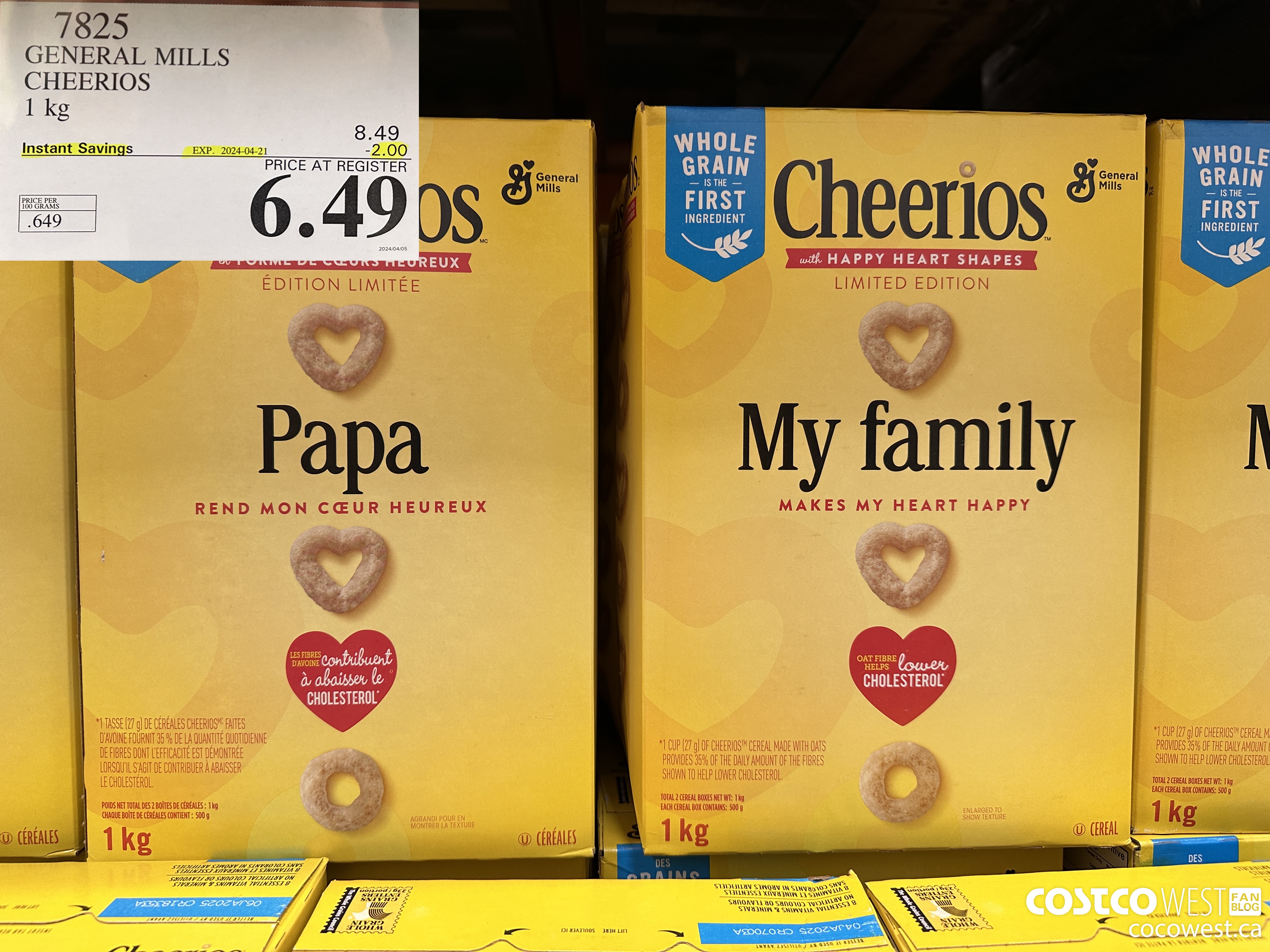 7825 GENERAL MILLS CHEERIOS 1 kg ($2.00 INSTANT SAVINGS EXPIRES ON 2024-04-21) $6.49