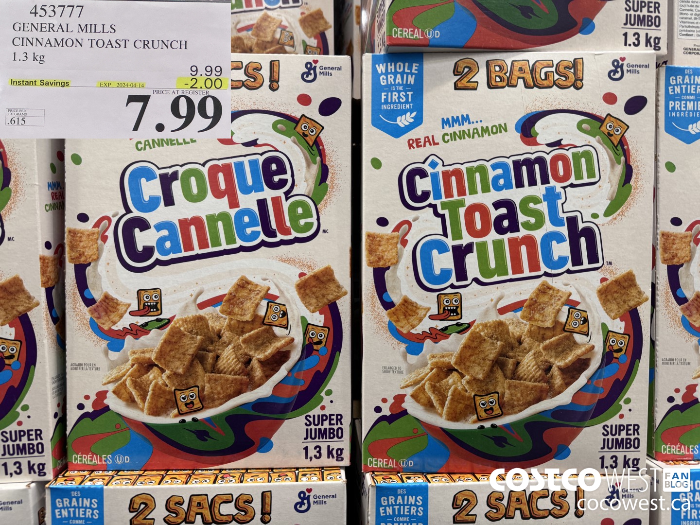 453777 GENERAL MILLS CINNAMON TOAST CRUNCH 1.3 kg ($2.00 INSTANT SAVINGS EXPIRES ON 2024-04-14) $7.99