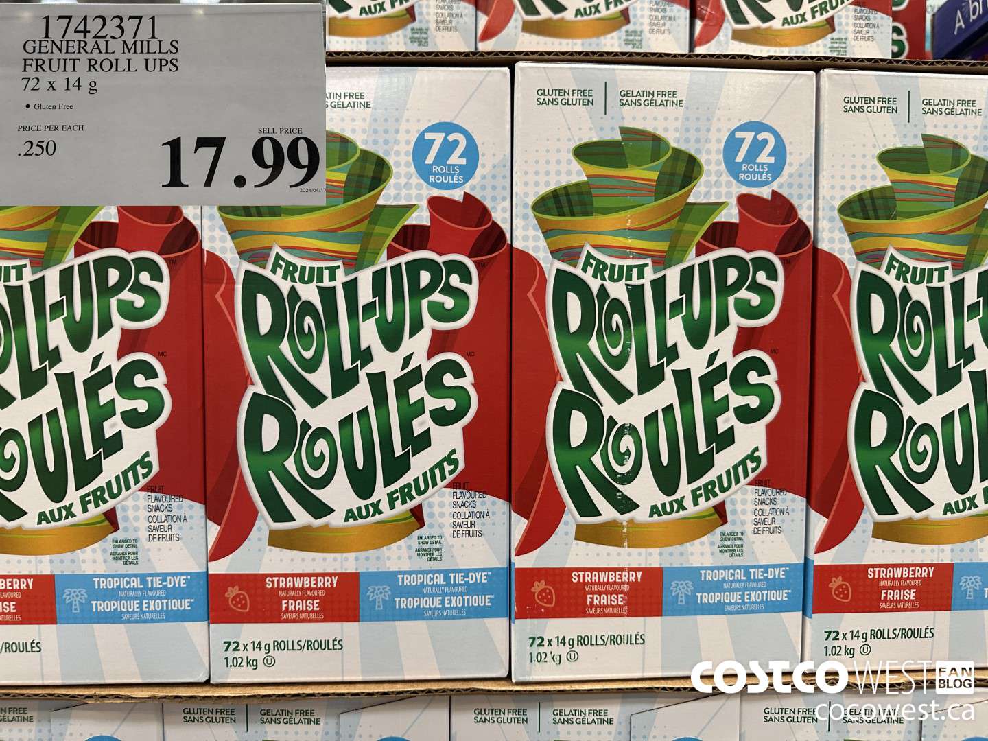 1742371 GENERAL MILLS FRUIT ROLL UPS 72 X 14 G $17.99