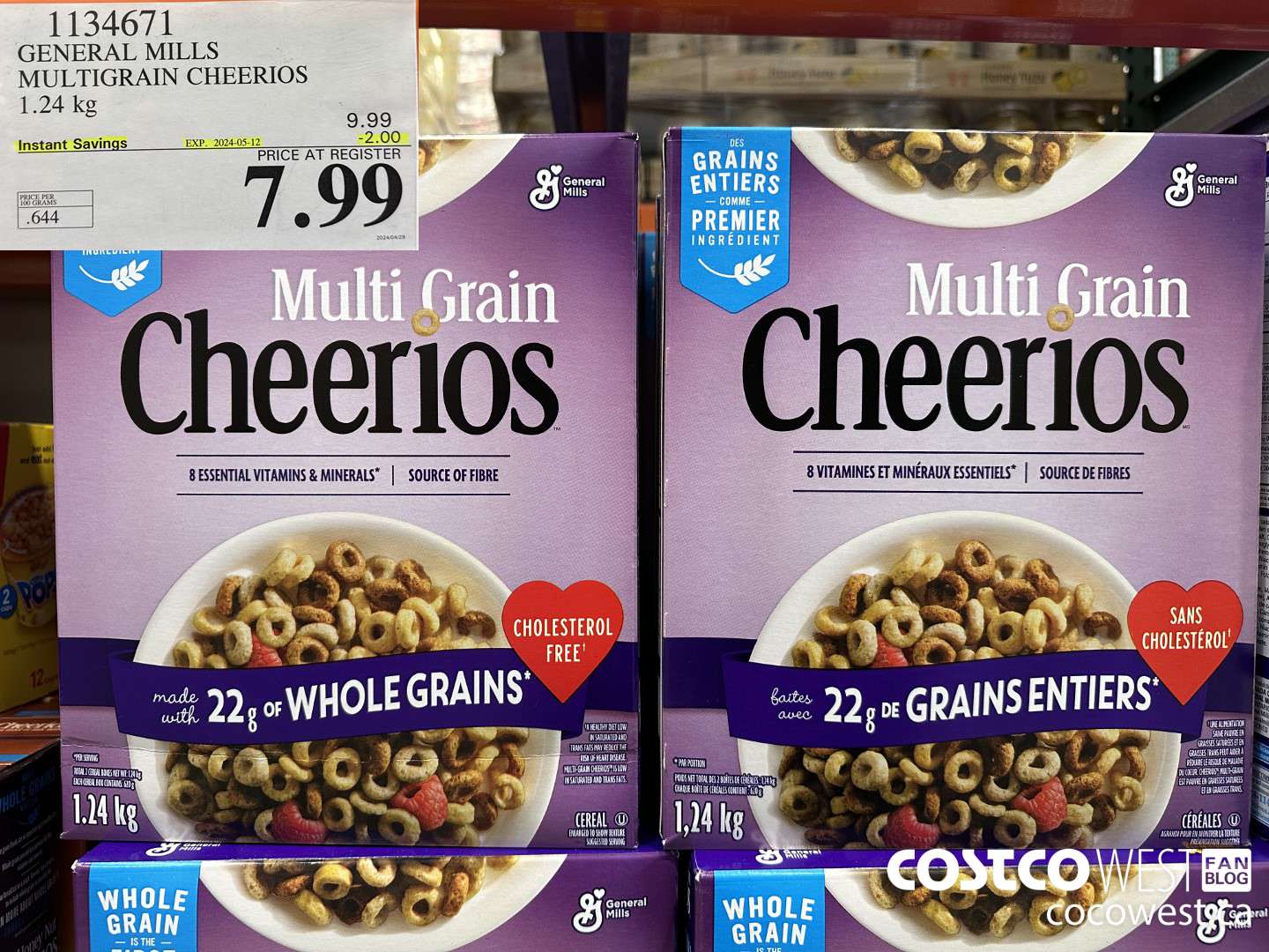 1134671 GENERAL MILLS MULTIGRAIN CHEERIOS 1.24 kg ($2.00 INSTANT SAVINGS EXPIRES ON 2024-05-12) $7.99