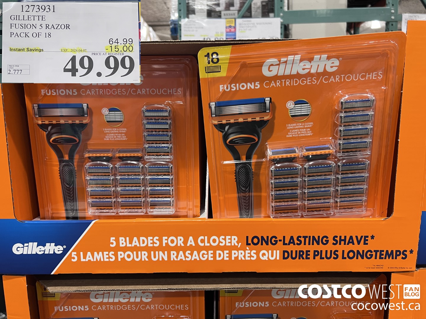 1273931 GILLETTE FUSIONS CARTRIDGES PACK OF 18 ($15.00 INSTANT SAVINGS EXPIRES ON 2024-04-07) $49.99