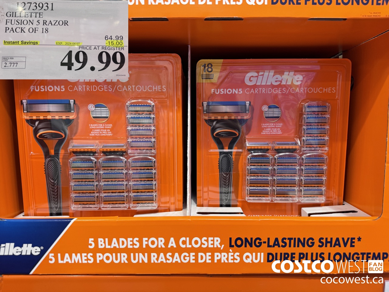 1273931 GILLETTE FUSIONS CARTRIDGES PACK OF 18 ($15.00 INSTANT SAVINGS EXPIRES ON 2024-04-07) $49.99