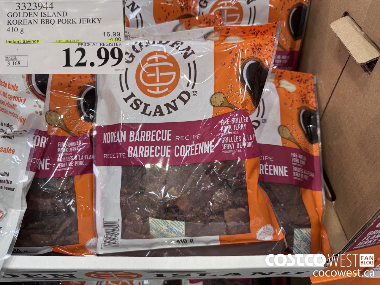 3323944 GOLDEN ISLAND KOREAN BBQ PORK JERKY 410G ($4.00 INSTANT SAVINGS EXPIRES ON 2024-04-07) $12.99