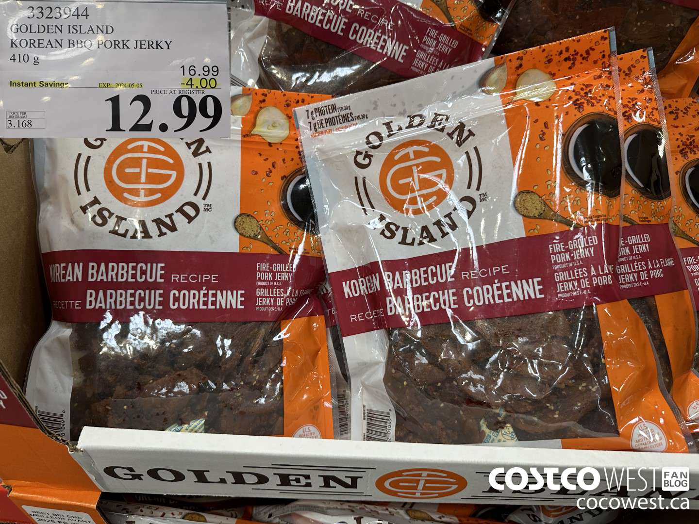 3323944 GOLDEN ISLAND KOREAN BBQ PORK JERKY 410G ($4.00 INSTANT SAVINGS EXPIRES ON 2024-05-05) $12.99