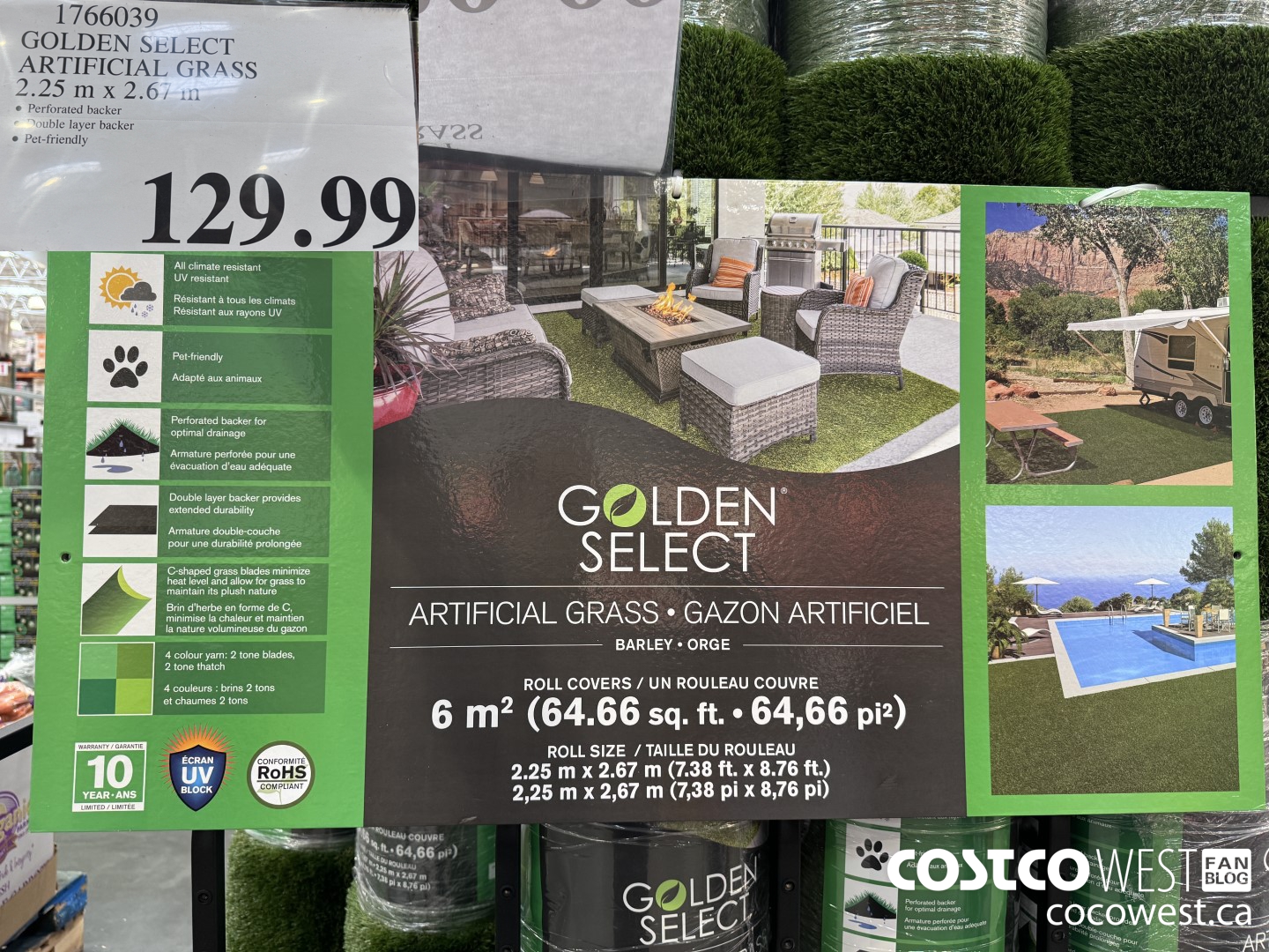 1766039 GOLDEN SELECT ARTIFICIAL GRASS 2.25 M X 2.67 M $129.99