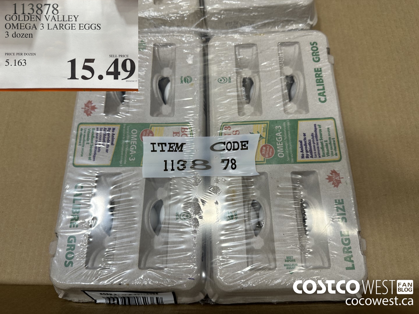 113878 GOLDEN VALLEY BORN 3 LARGE EGGS 3 DOZEN $15.49