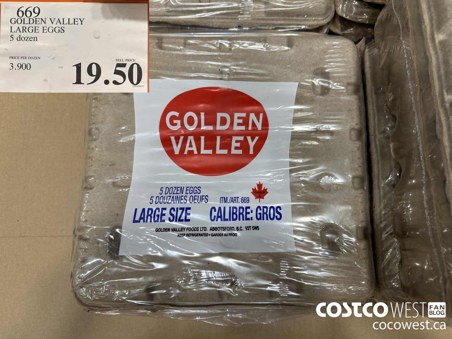 669 GOLDEN VALLEY LARGE EGGS 5 DOZEN $19.50