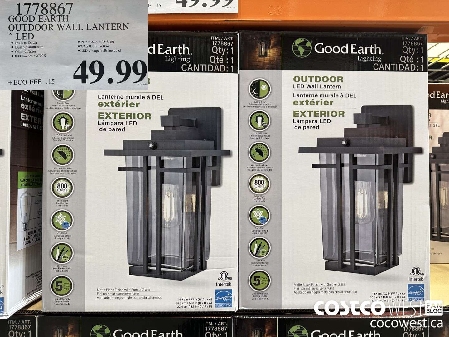 1778867 GOOD EARTH OUTDOOR WALL LANTERN LED $49.99