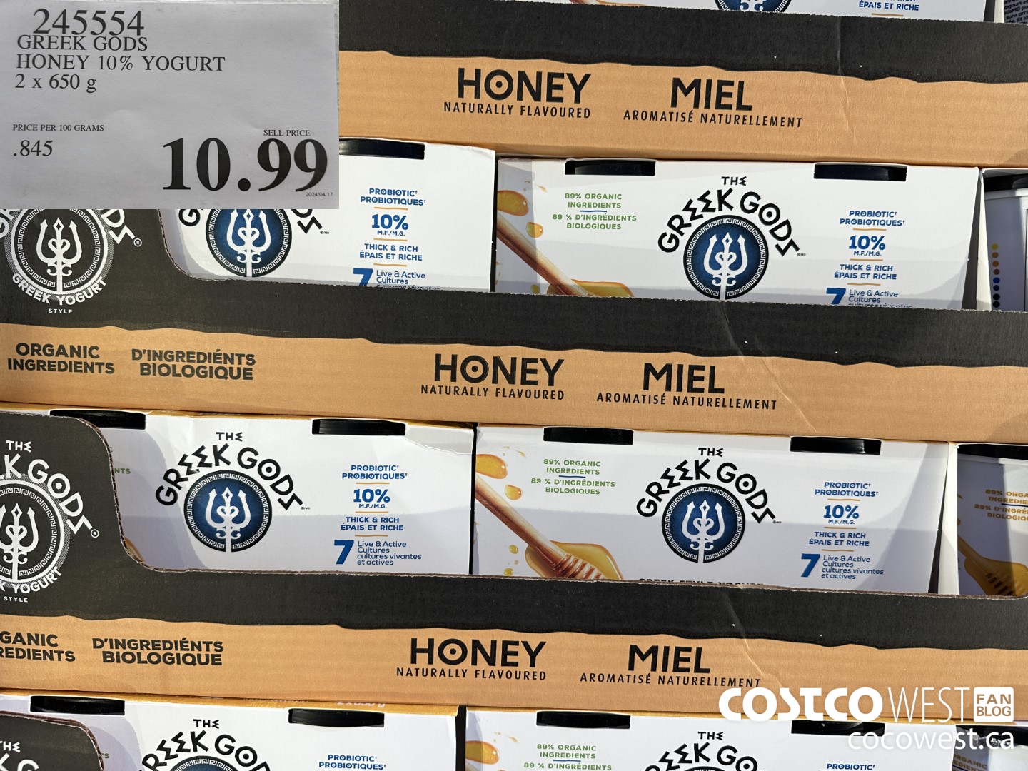 245554 GREEK GODS HONEY 10% YOGURT 2 X 650G $10.99