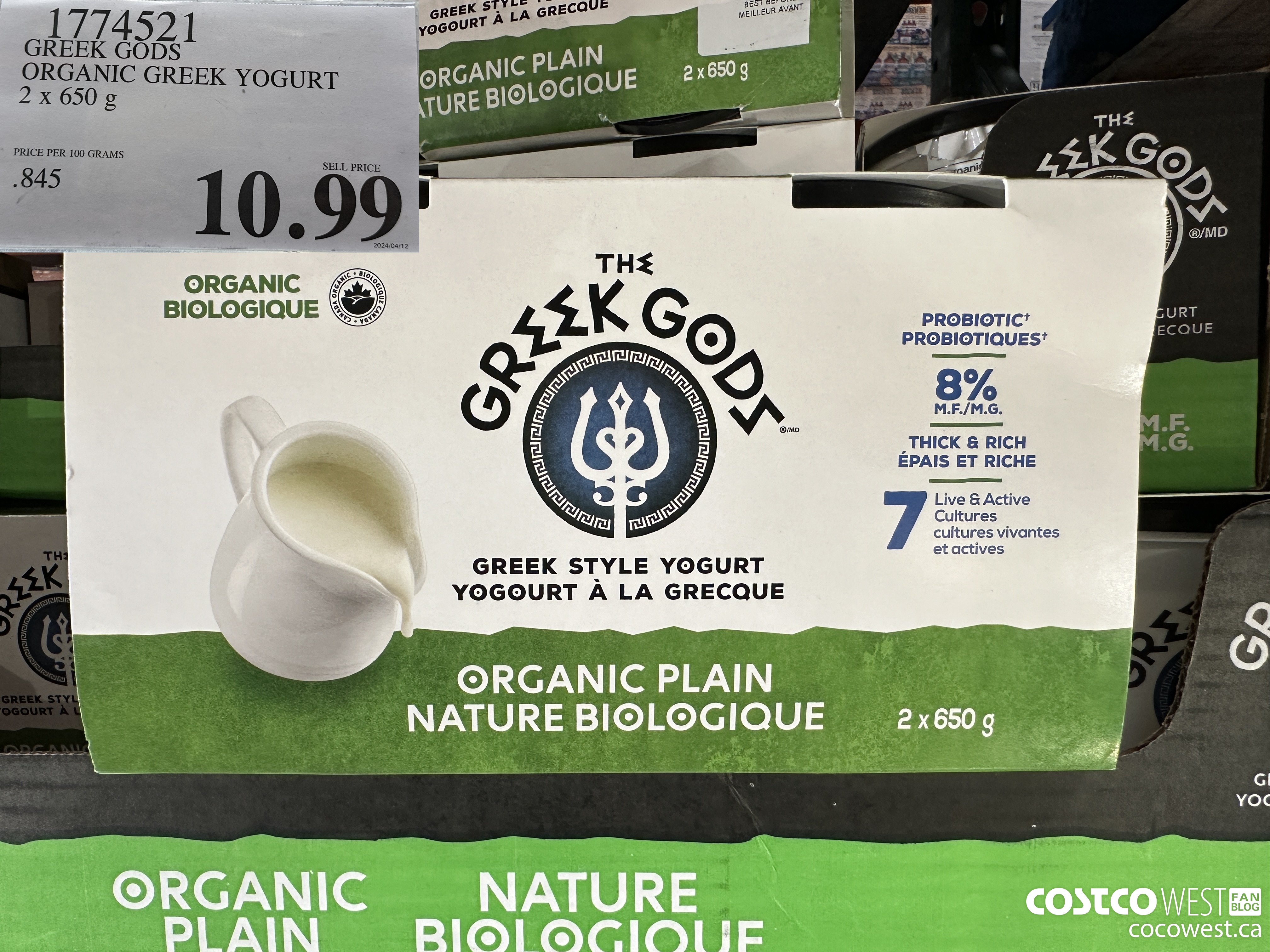 1774521 GREEK GODS ORGANIC GREEK YOGURT 2 X 650G $10.99