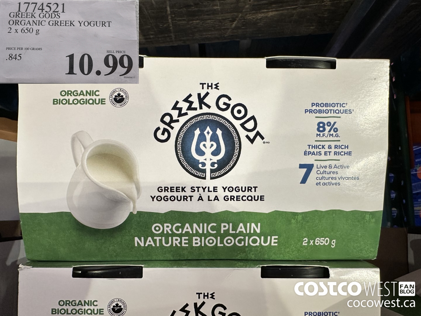1774521 GREEK GODS ORGANIC GREEK YOGURT 2 X 650G $10.99