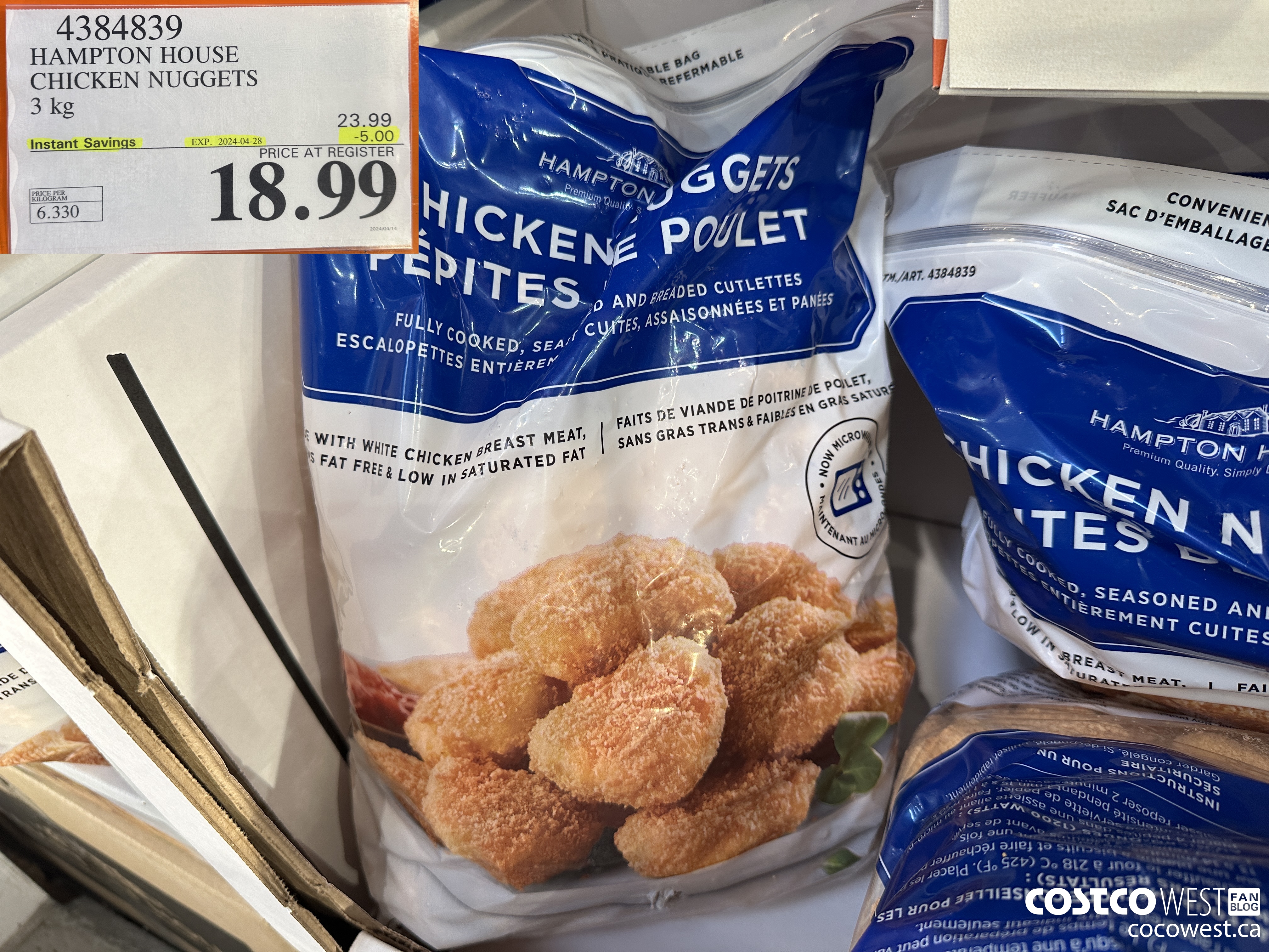 4384839 HAMPTON HOUSE CHICKEN NUGGETS 3 kg ($5.00 INSTANT SAVINGS EXPIRES ON 2024-04-28) $18.99