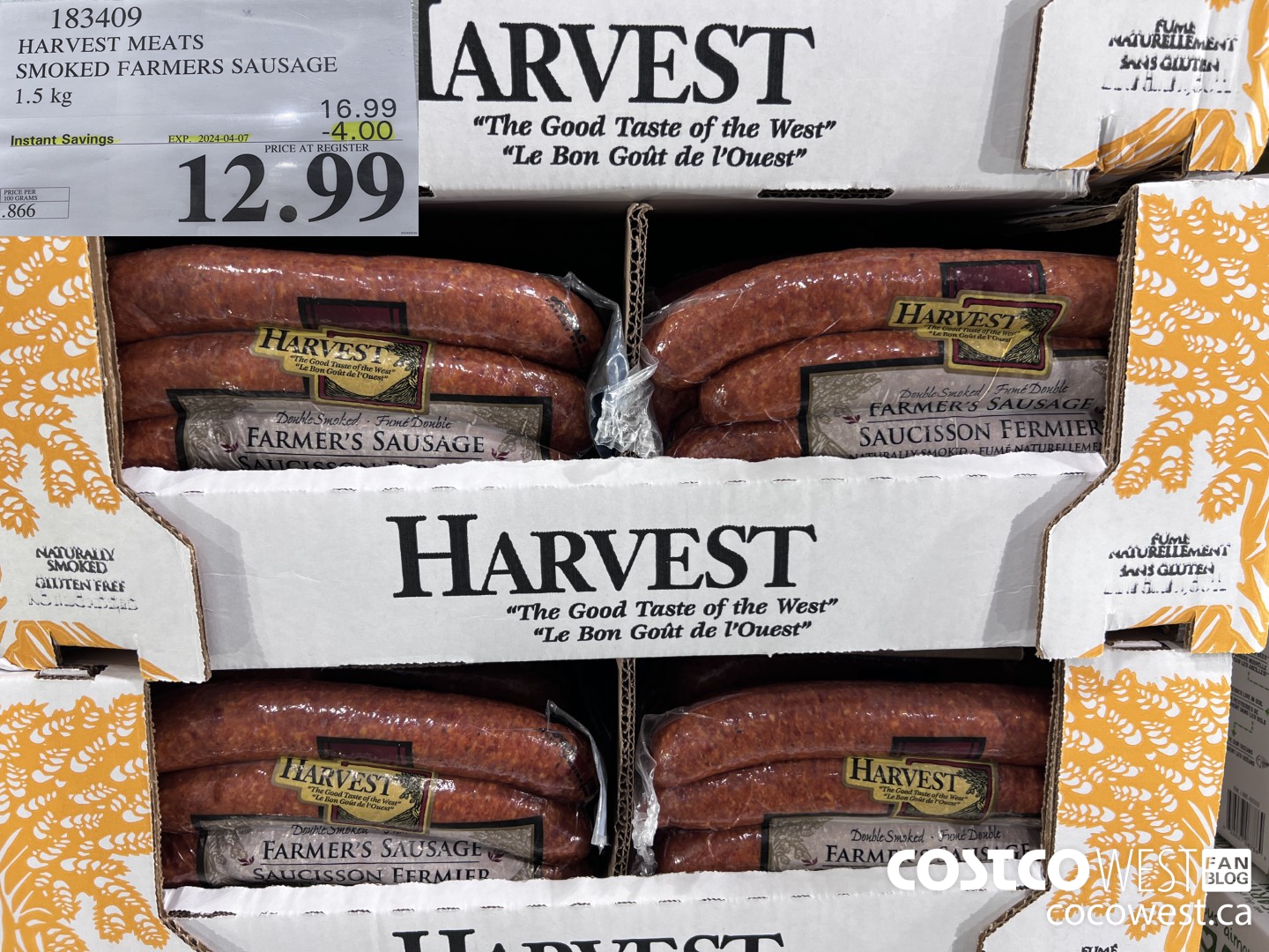 183409 HARVEST MEATS SMOKED FARMERS SAUSAGE 1.5 kg ($4.00 INSTANT SAVINGS EXPIRES ON 2024-04-07) $12.99