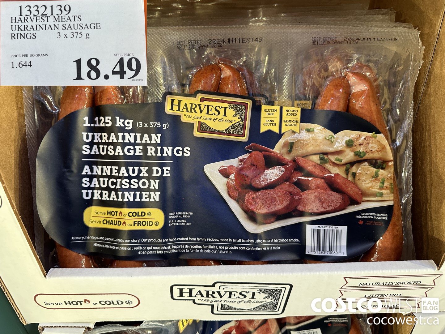 1332139 HARVEST MEATS UKRAINIAN SAUSAGE RINGS 3 x 375g $18.49