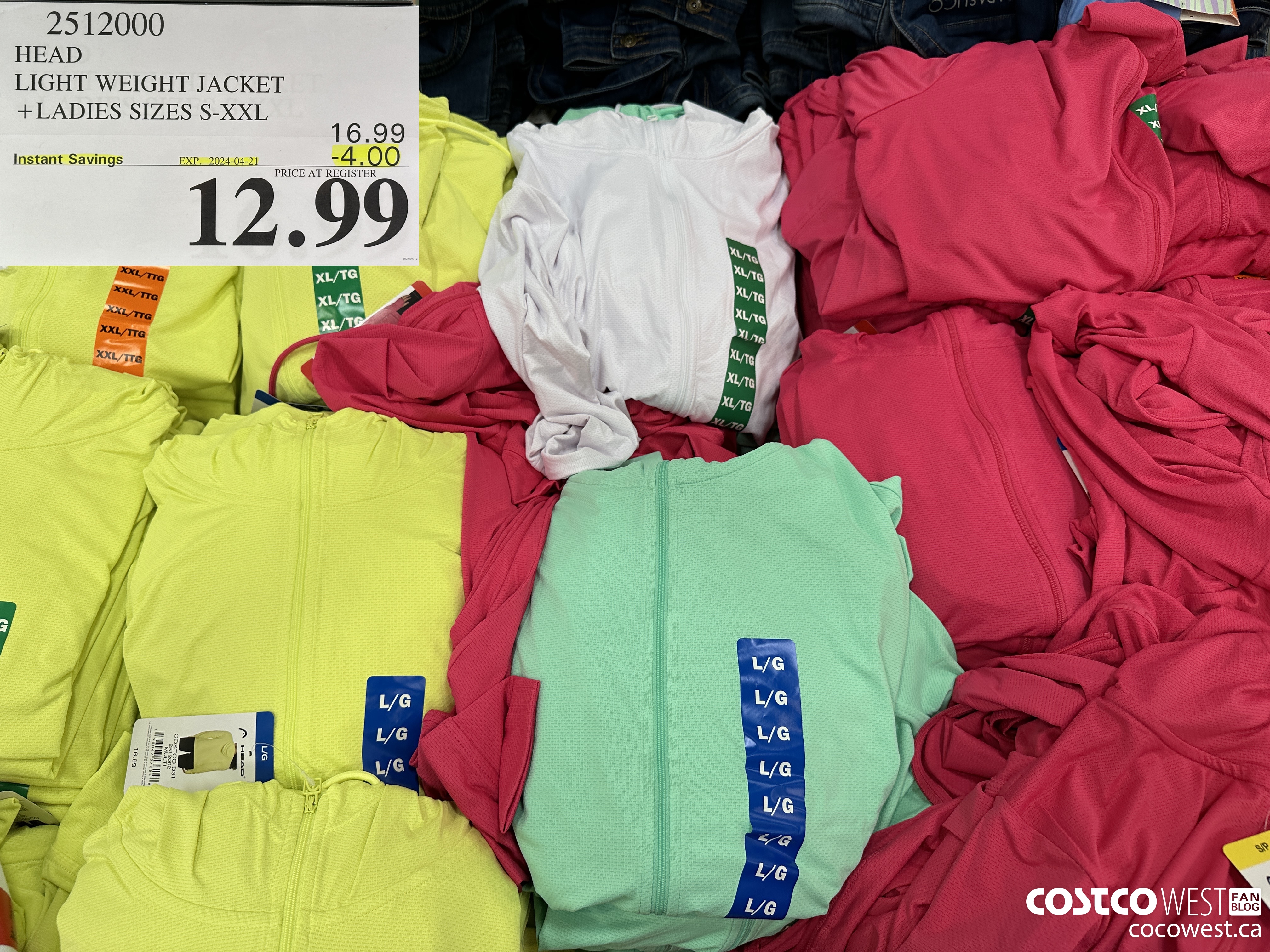 2512000 HEAD LIGHT WEIGHT JACKET LADIES SIZES S-XXL ($4.00 INSTANT SAVINGS EXPIRES ON 2024-04-21) $12.99