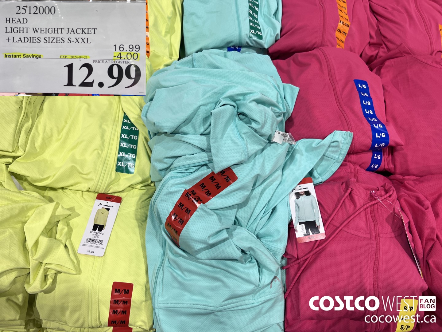 2512000 HEAD LIGHT WEIGHT JACKET LADIES SIZES S-XXL ($4.00 INSTANT SAVINGS EXPIRES ON 2024-04-21) $12.99