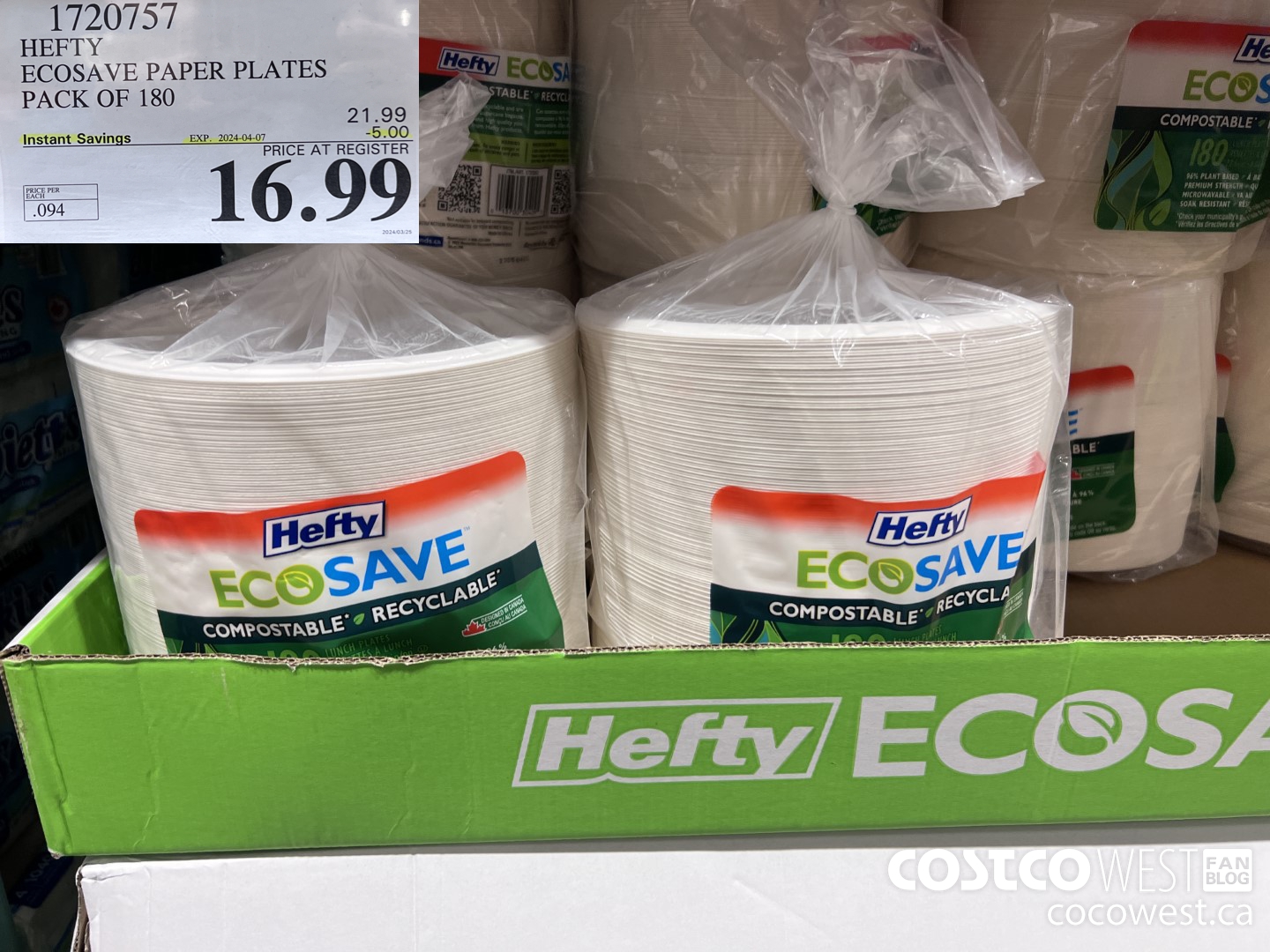 1720757 HEFTY ECOSAVE PAPER PLATES PACK OF 180 ($5.00 INSTANT SAVINGS EXPIRES ON 2024-04-07) $16.99