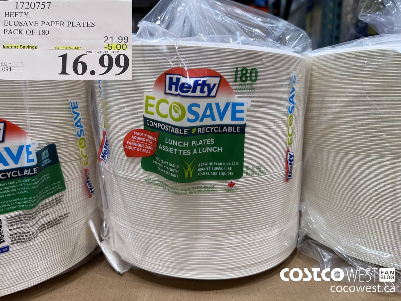1720757 HEFTY ECOSAVE PAPER PLATES PACK OF 180 ($5.00 INSTANT SAVINGS EXPIRES ON 2024-04-07) $16.99