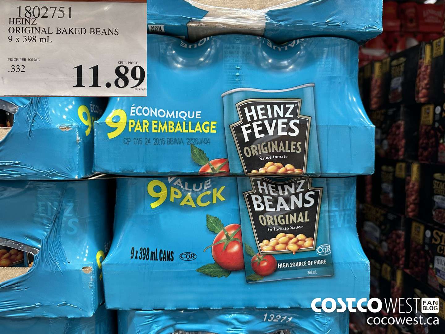 1802751 HEINZ ORIGINAL BAKED BEANS 9 X 398ML $11.89