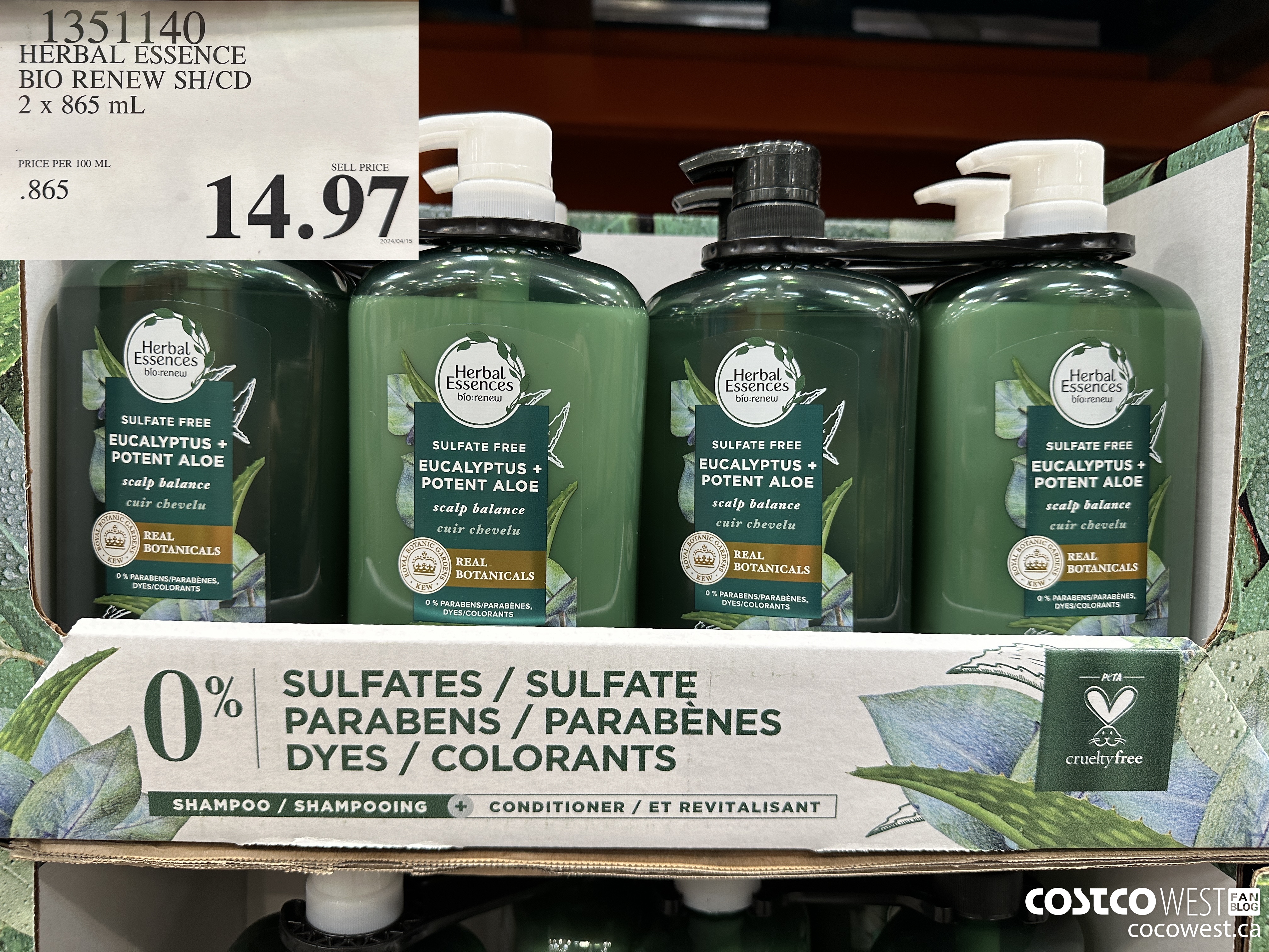 1351140 HERBEL ESSENCE BIO RENES SH/CD 2 X 865 ML $14.97