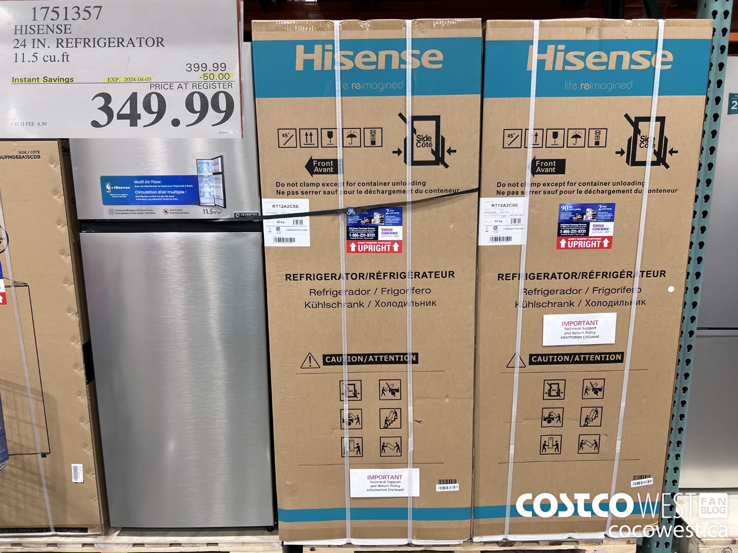 1751357 HISENSE 24 IN. REFRIGERATOR 11.5 CUFT ($50.00 INSTANT SAVINGS EXPIRES ON 2024-04-03) $349.99