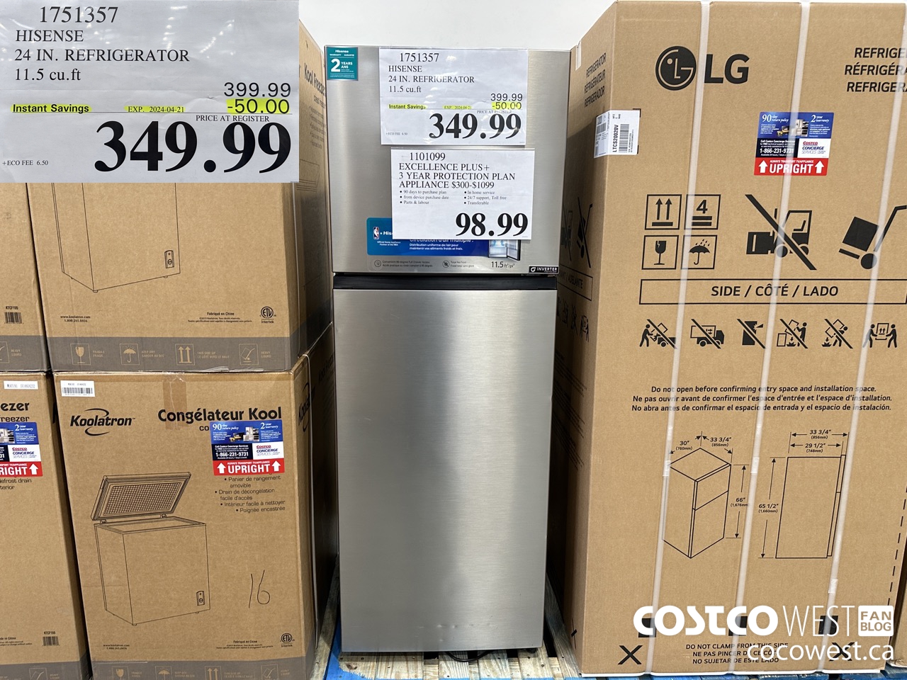 1751357 HISENSE 24 IN. REFRIGERATOR 11.5 CUFT ($50.00 INSTANT SAVINGS EXPIRES ON 2024-04-21) $349.99