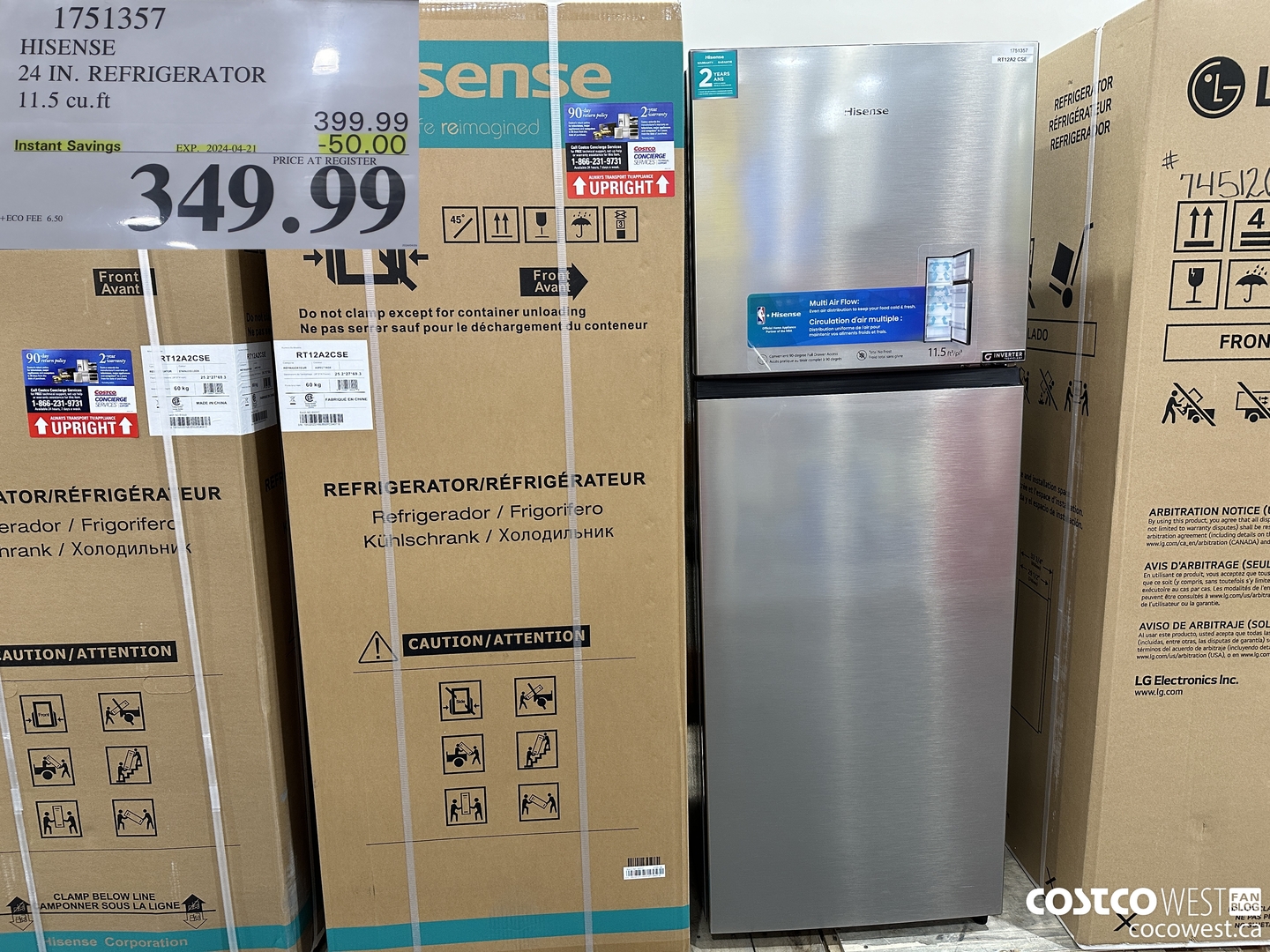 1751357 HISENSE 24 IN. REFRIGERATOR 11.5 CUFT ($50.00 INSTANT SAVINGS EXPIRES ON 2024-04-21) $349.99