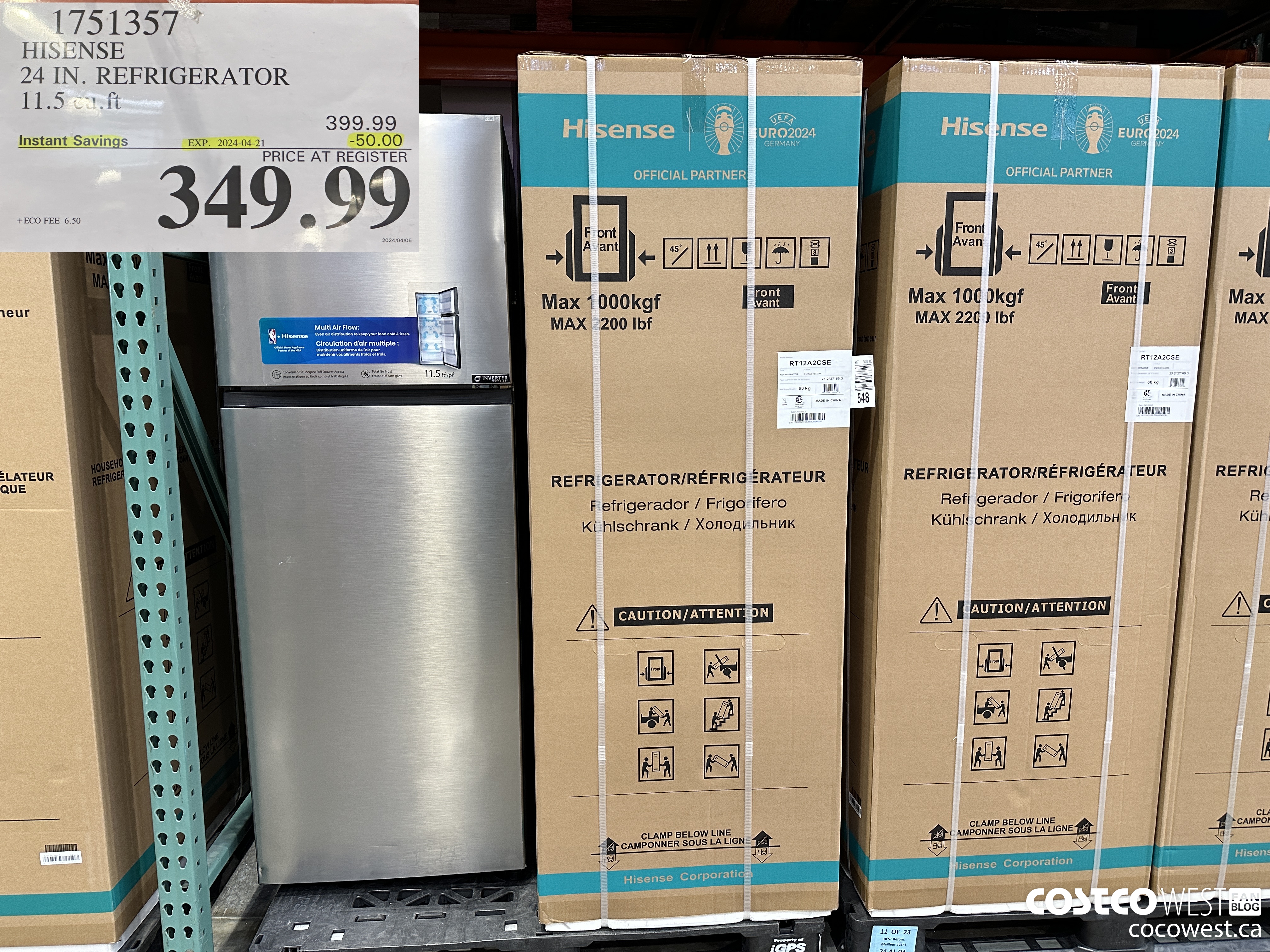 1751357 HISENSE 24 IN. REFRIGERATOR 11.5 CUFT ($50.00 INSTANT SAVINGS EXPIRES ON 2024-04-21) $349.99