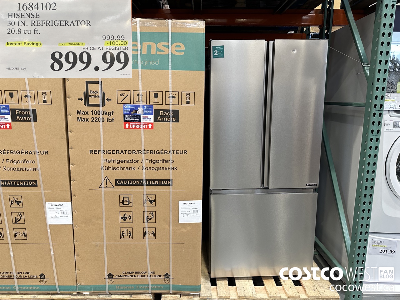 1684102 HISENSE 30 IN. REFRIGERATOR 20.8 CU FT ($100.00 INSTANT SAVINGS EXPIRES ON 2024-04-11) $899.99