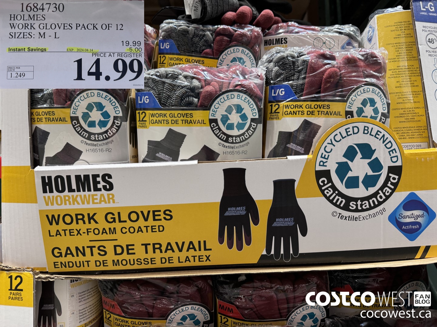 1684730 HOLMES WORK GLOVES PACK OF 12 SIZES: M-L ($5.00 INSTANT SAVINGS EXPIRES ON 2024-04-14) $14.99