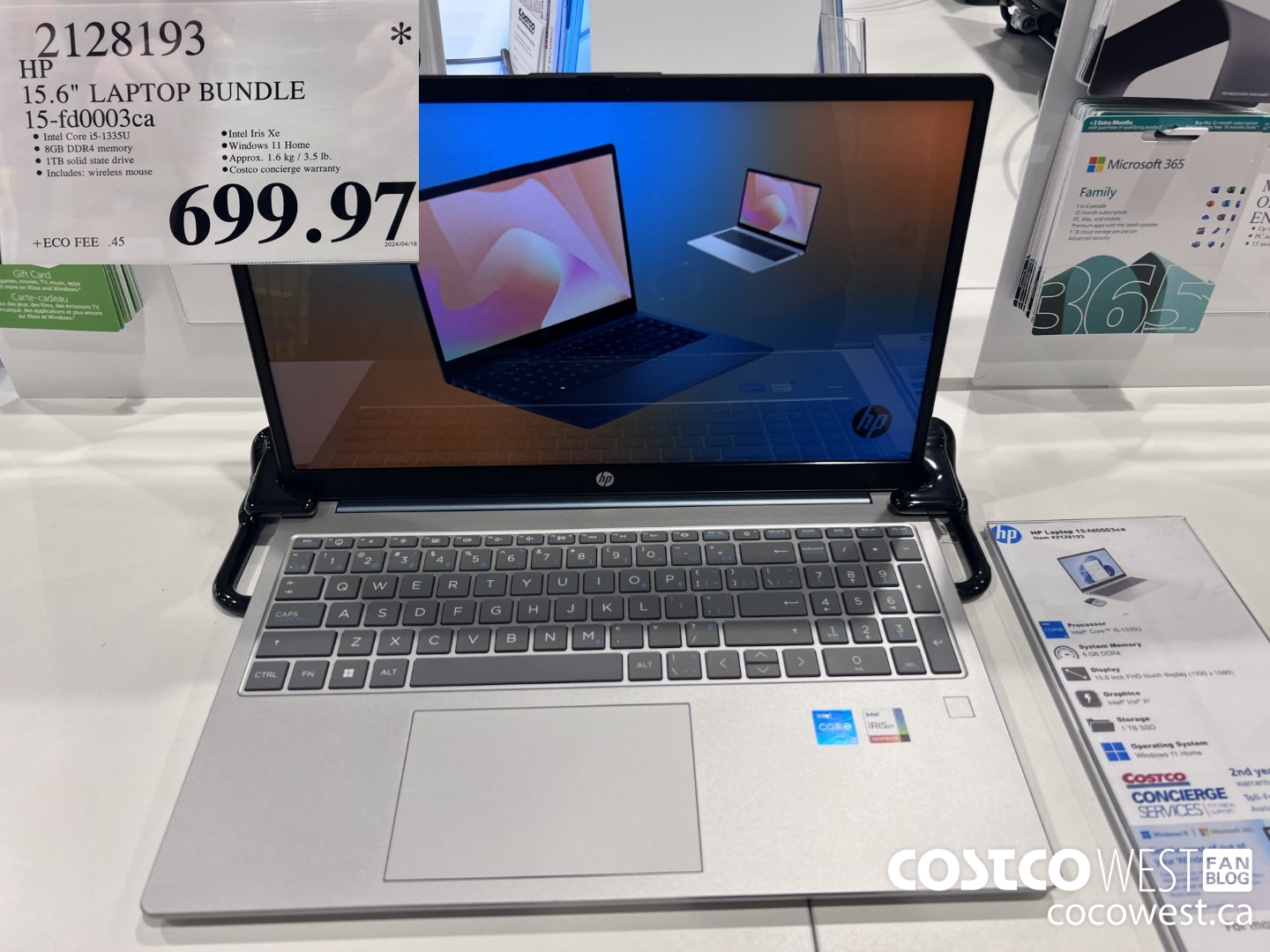 2128193 HP 15.6IN LAPTOP COMPUTER 15-FD0003CA $699.97