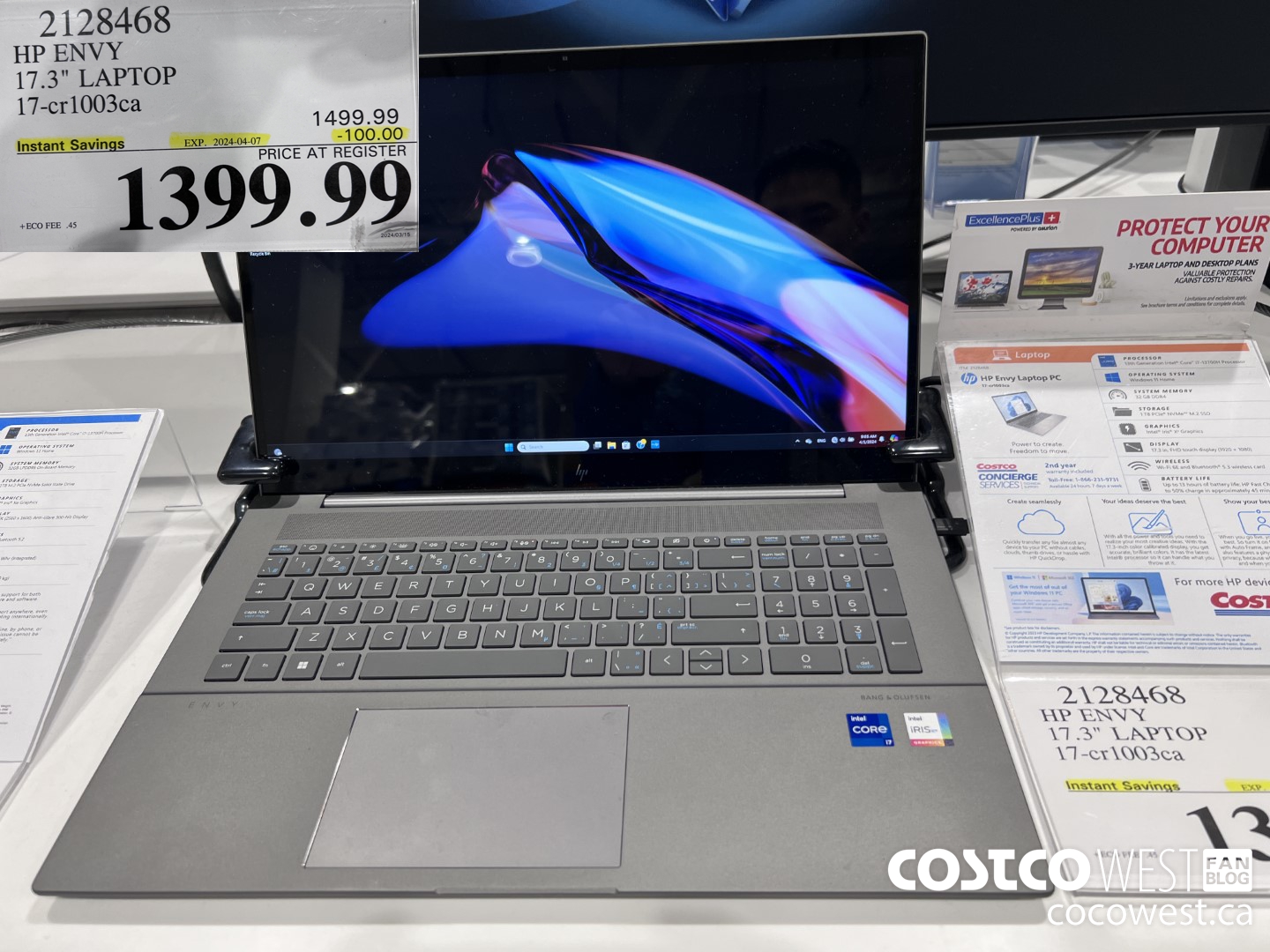 2128468 HP ENVY 17.3IN LAPTOP COMPUTER 17-CR1003CA ($100.00 INSTANT SAVINGS EXPIRES ON 2024-04-07) $1399.99