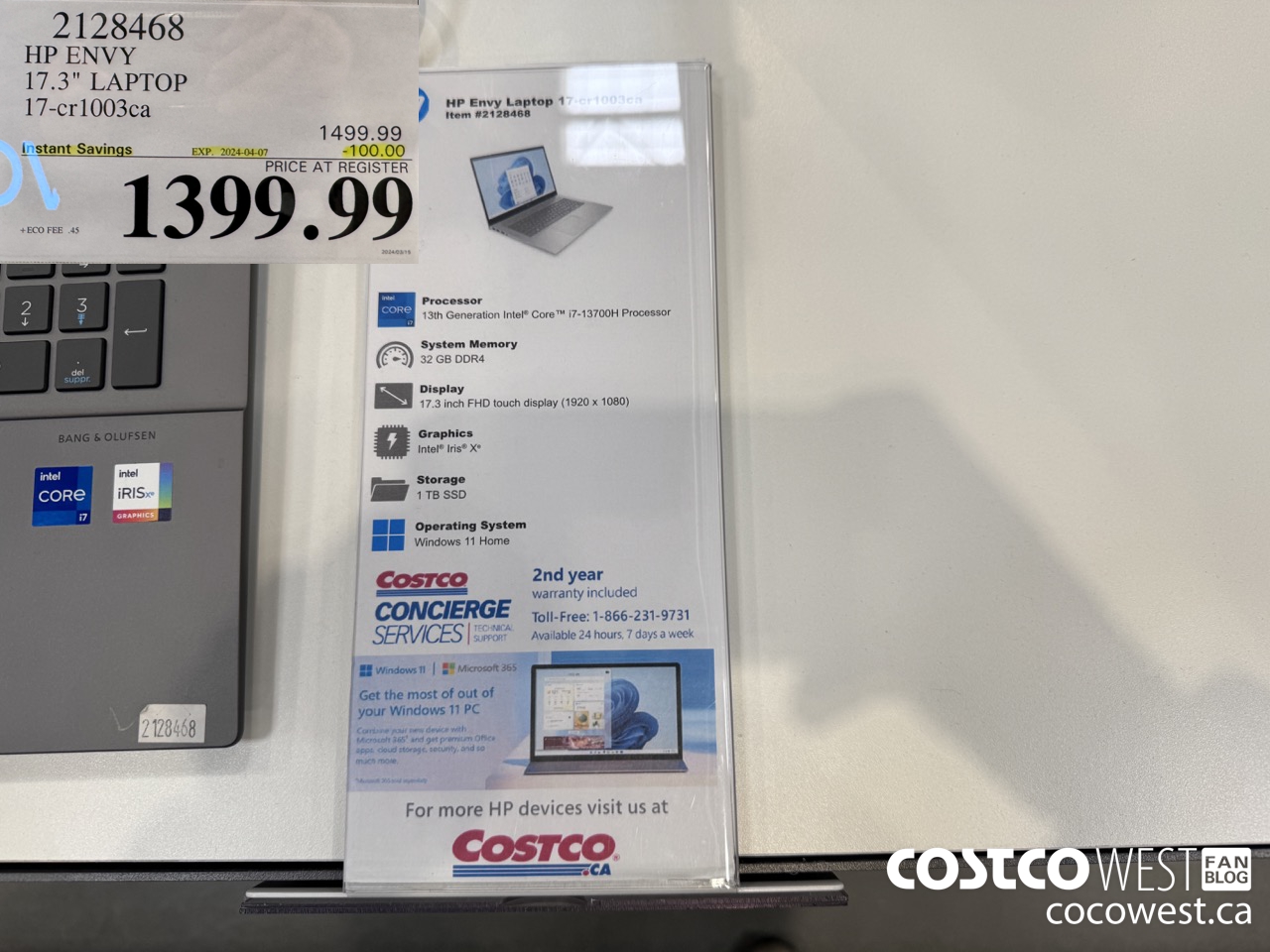 2128468 HP ENVY 17.3IN LAPTOP COMPUTER 17-CR1003CA ($100.00 INSTANT SAVINGS EXPIRES ON 2024-04-07) $1399.99