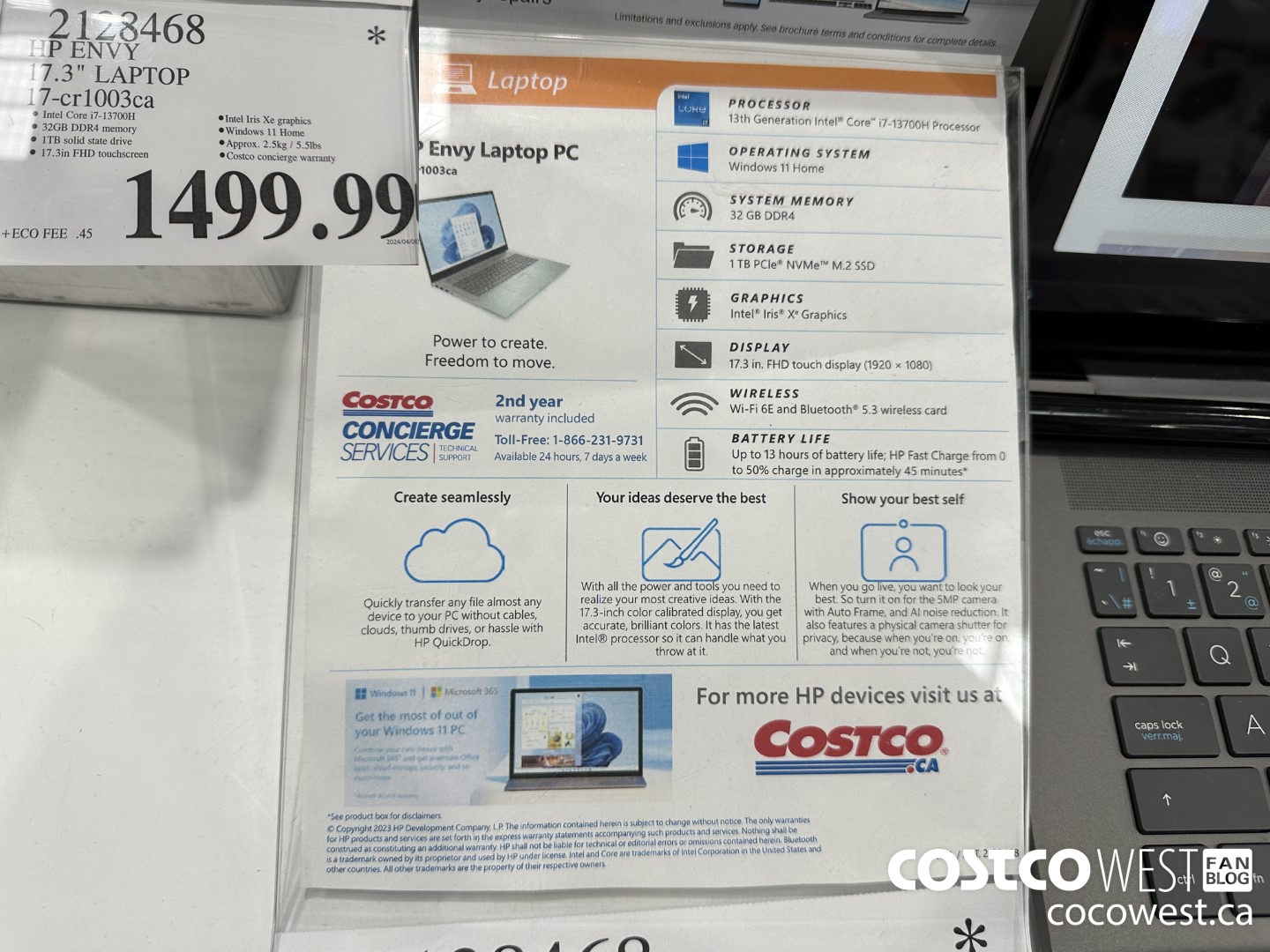 2128468 HP ENVY 17.3IN LAPTOP COMPUTER 17-CR1003CA $1499.99