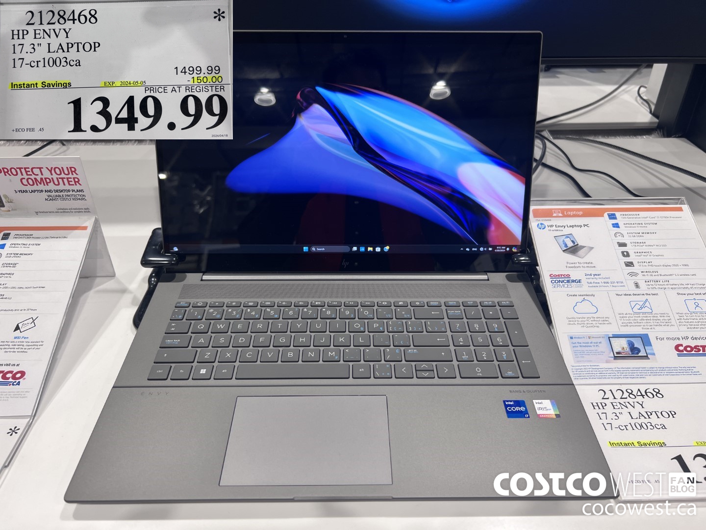 2128468 HP ENVY 17.3IN LAPTOP COMPUTER 17-CR1003CA ($150.00 INSTANT SAVINGS EXPIRES ON 2024-05-05) $1349.99