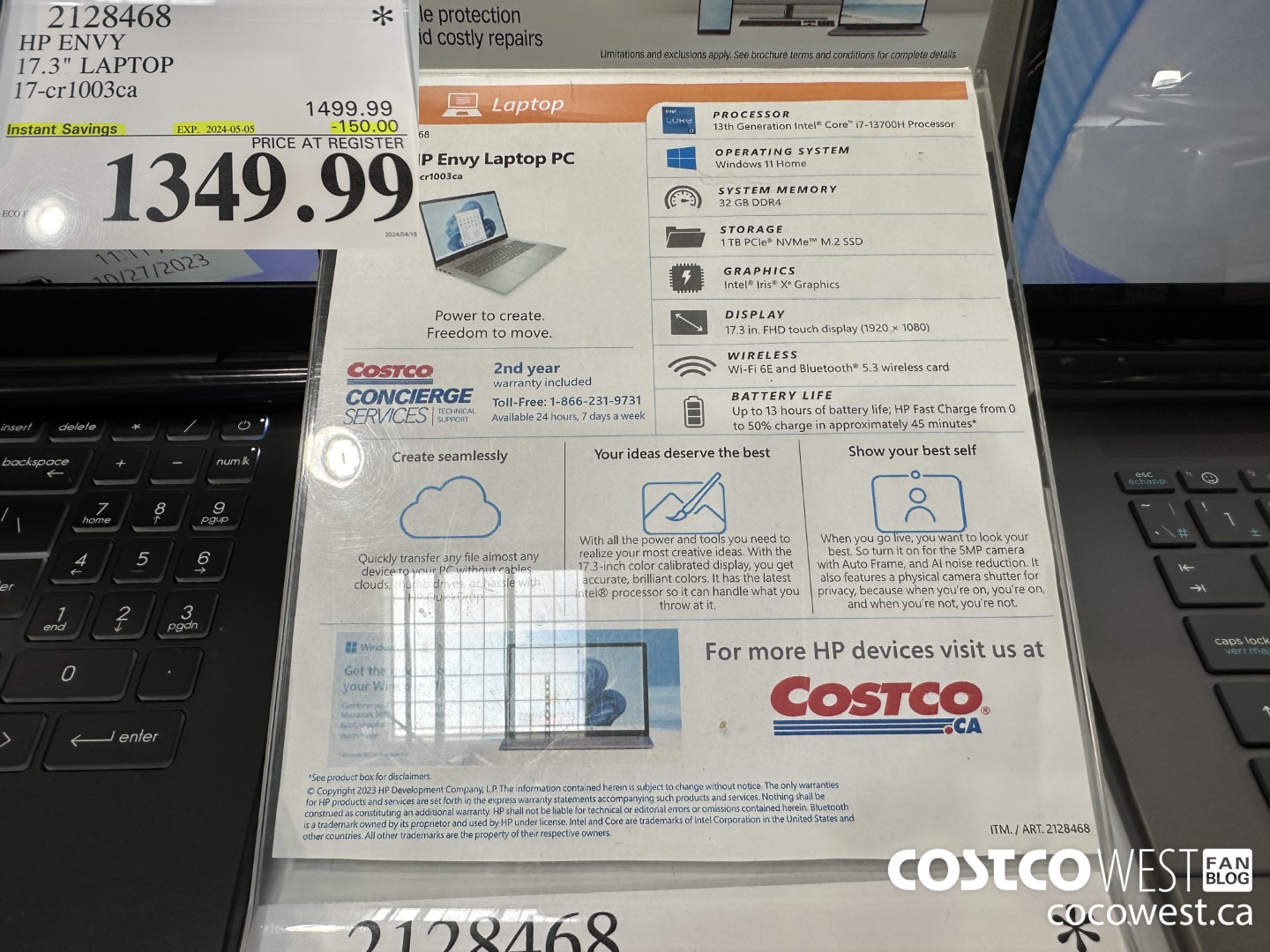 2128468 HP ENVY 17.3IN LAPTOP COMPUTER 17-CR1003CA ($150.00 INSTANT SAVINGS EXPIRES ON 2024-05-05) $1349.99