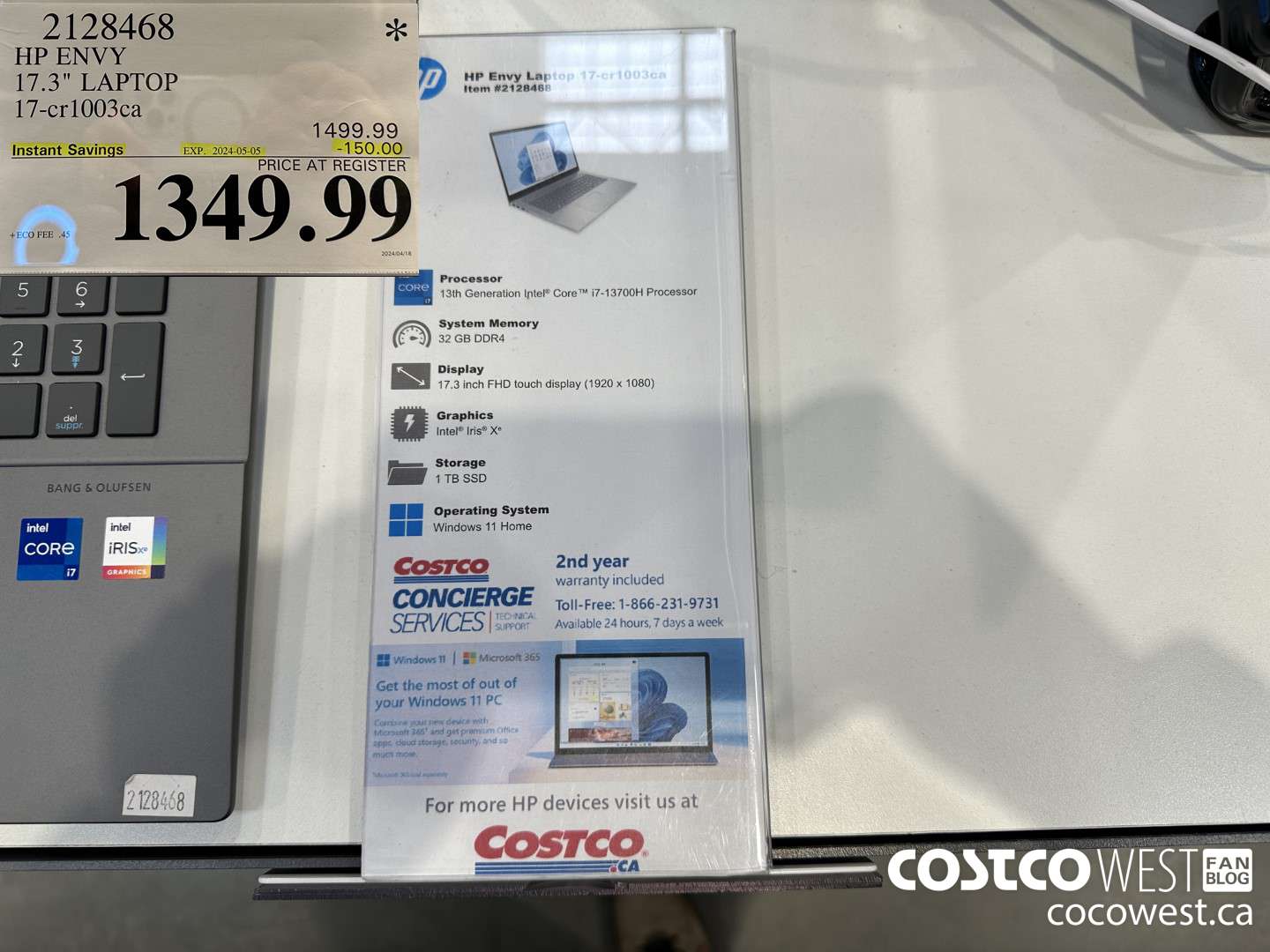 2128468 HP ENVY 17.3IN LAPTOP COMPUTER 17-CR1003CA ($150.00 INSTANT SAVINGS EXPIRES ON 2024-05-05) $1349.99