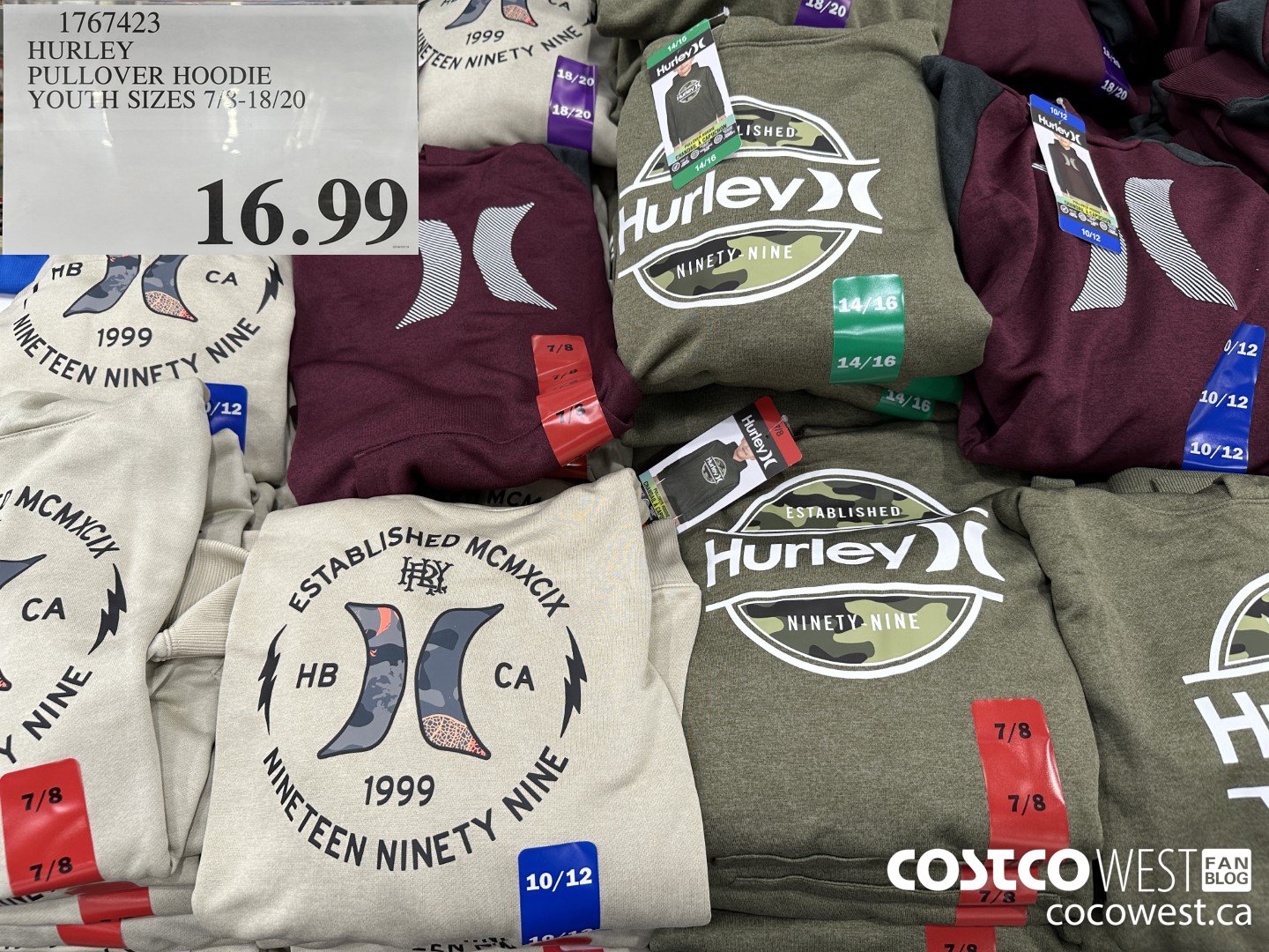 1767423 HURLEY PULLOVER HOODIE YOUTH SIZES 7/8-18/20 $16.99