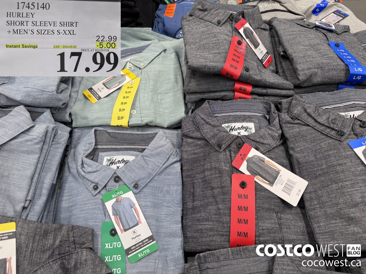 1745140 HURLEY SHORT SLEEVE SHIRT MEN'S SIZES S-XXL ($5.00 INSTANT SAVINGS EXPIRES ON 2024-05-05) $17.99