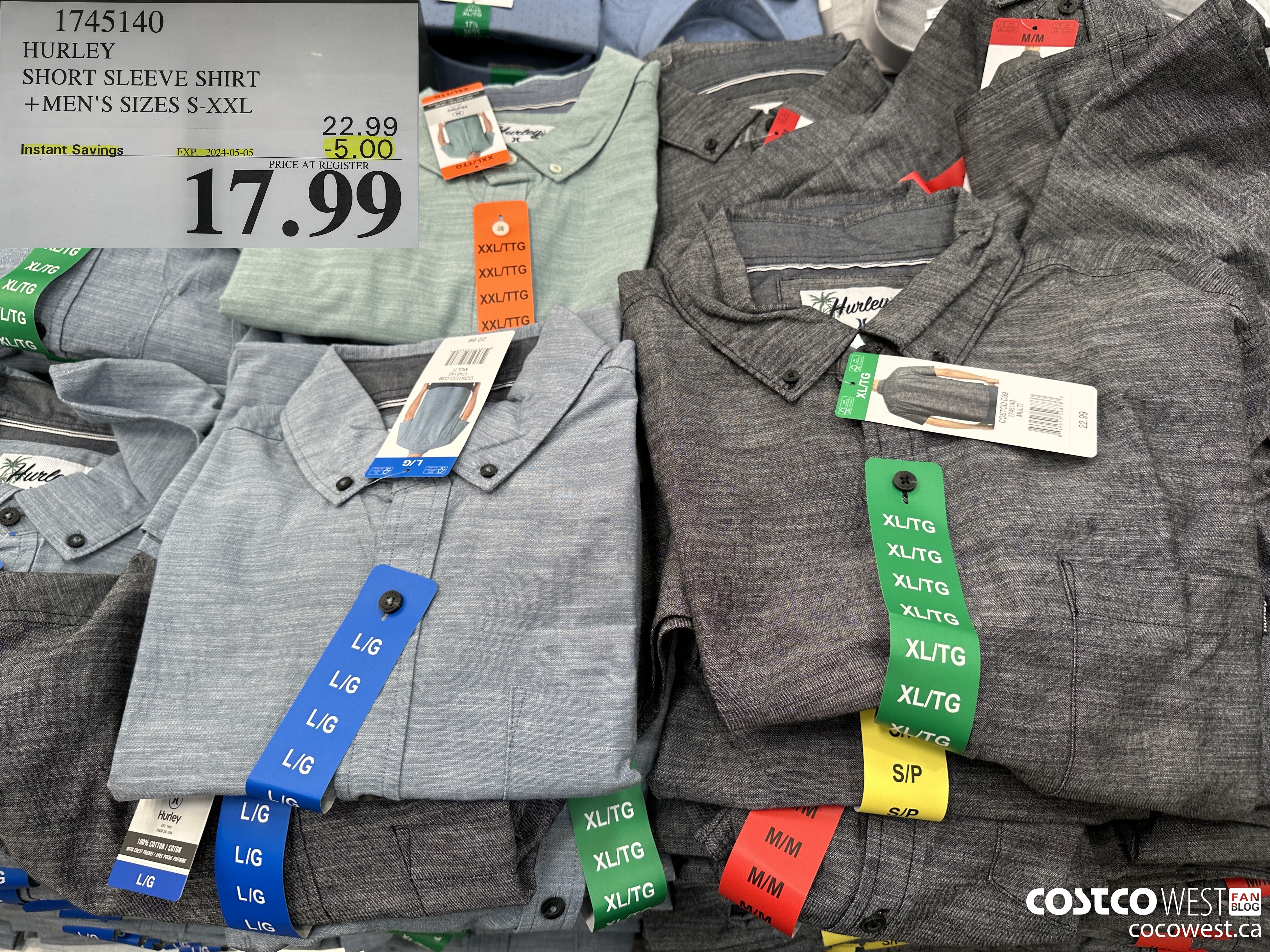 1745140 HURLEY SHORT SLEEVE SHIRT MEN'S SIZES S-XXL ($5.00 INSTANT SAVINGS EXPIRES ON 2024-05-05) $17.99