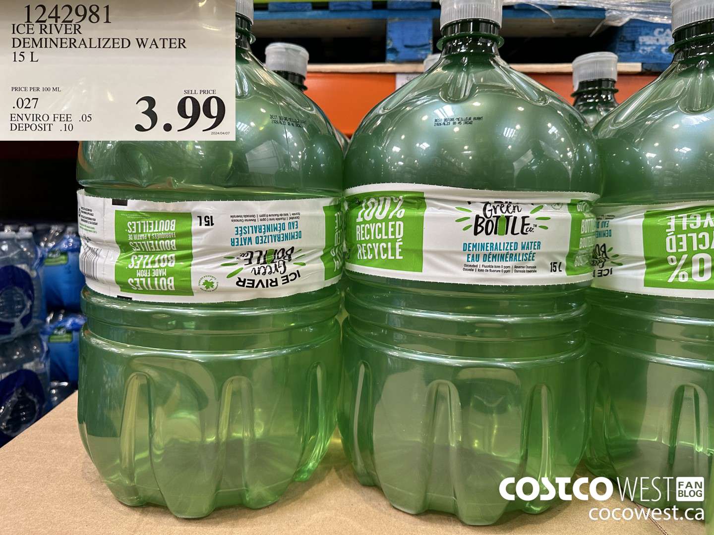 1242981 ICE RIVER DEMINERALIZED WATER 15 L $3.99