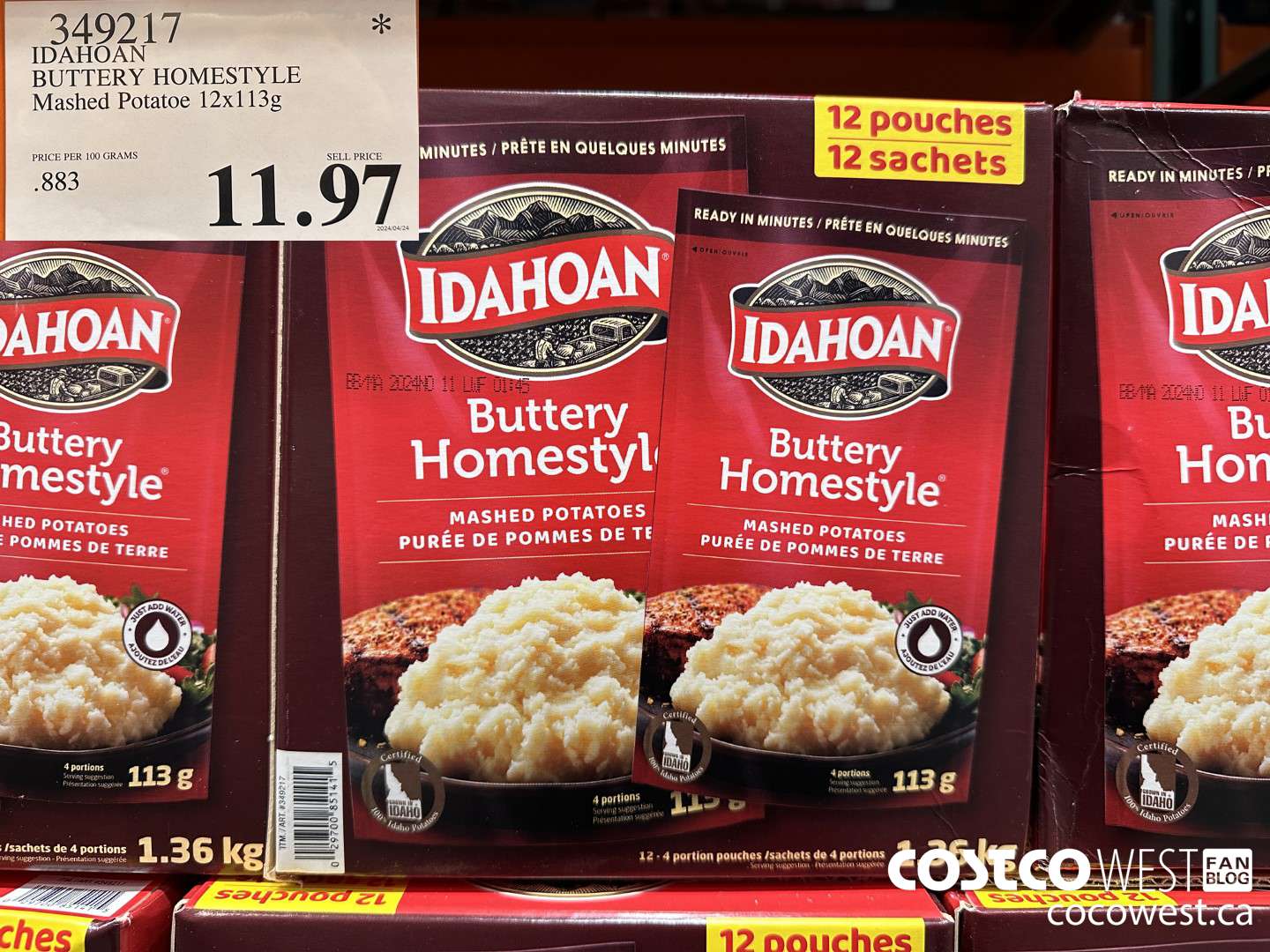 349217 IDAHOAN BUTTERY HOMESTYLE MASHED POTATOE 12 X 113 G $11.97